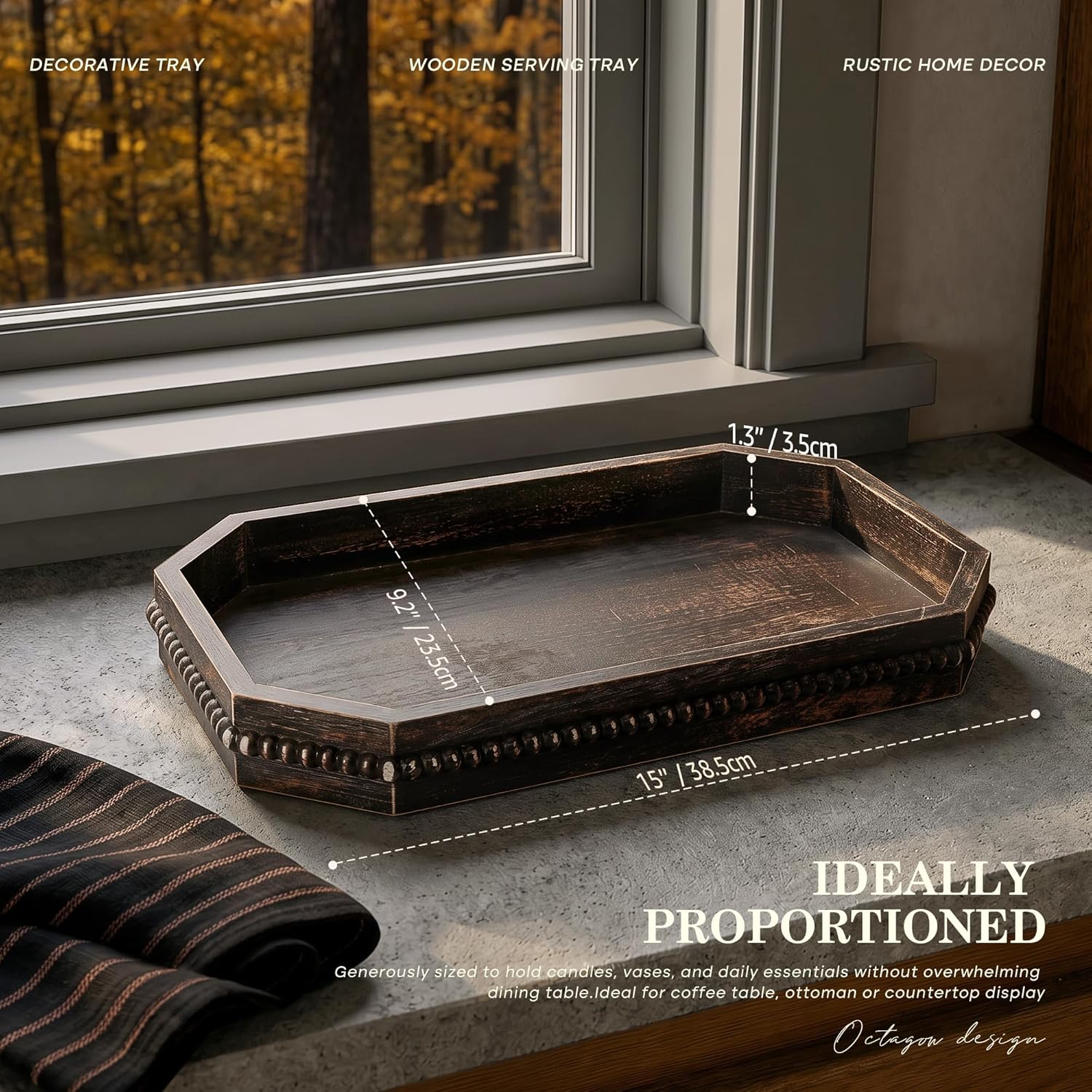 Rustic Decorative Tray / Distressed Black