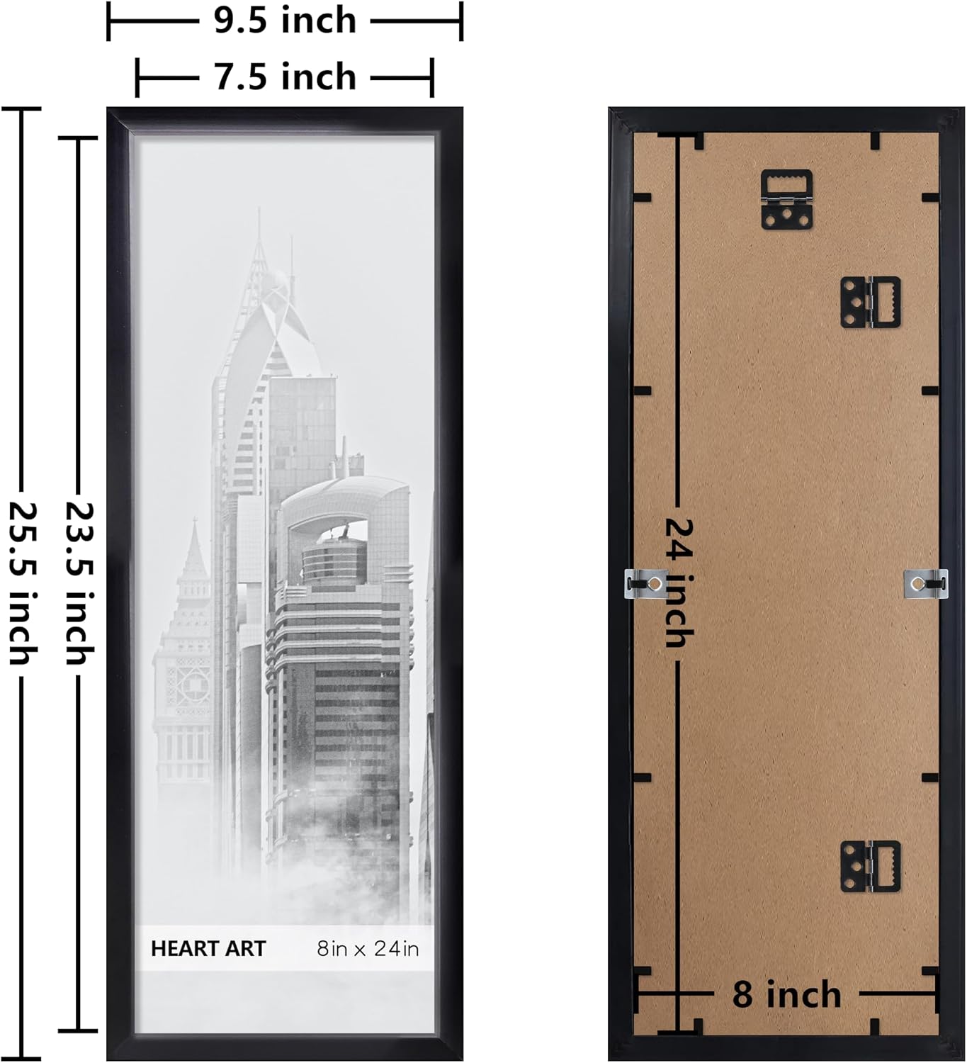 HEART ART 8x24 Picture Frames Without Mat Set of 4, Black | picture frames 8 x 24 Picture Frames
