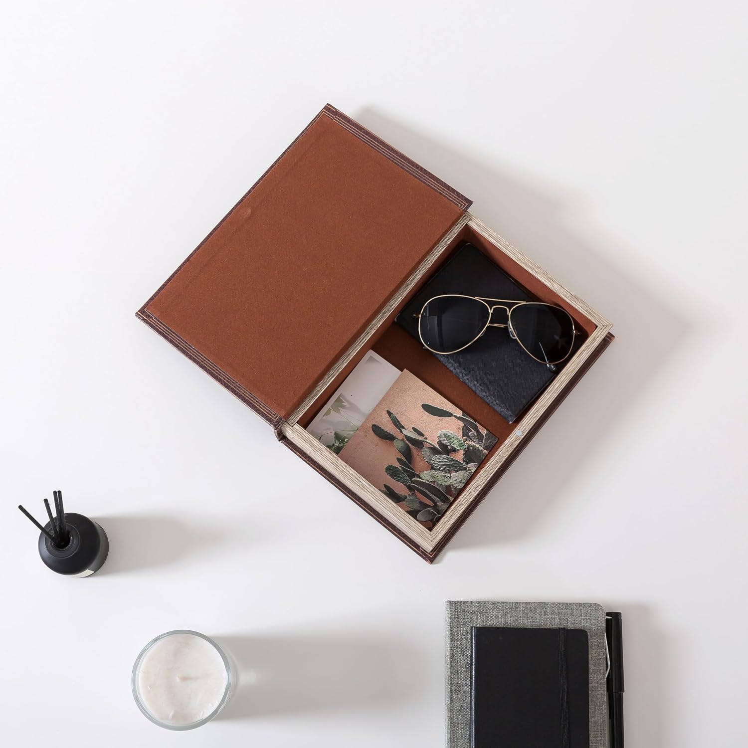Faux Book Storage Box / Vintage Brown / 10 x 6.7 x 1.8