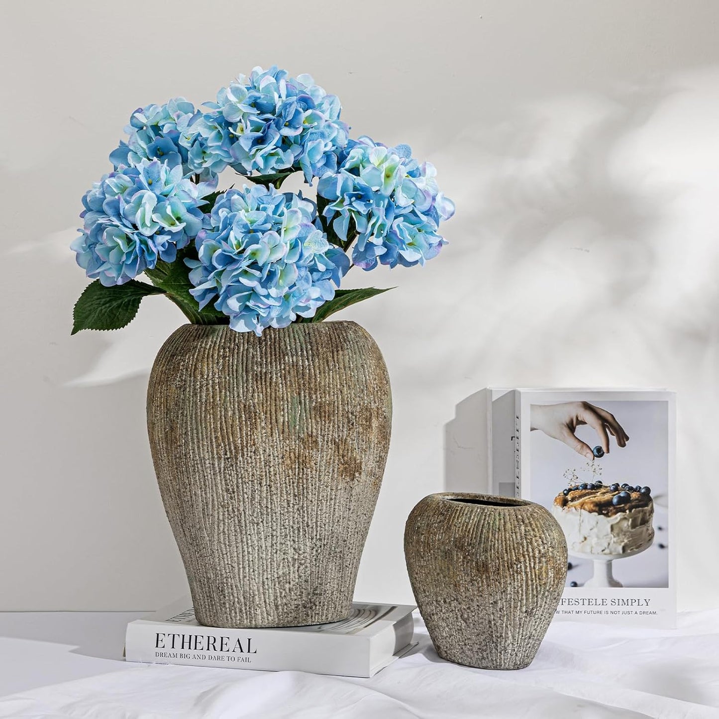 Slim Flat Ceramic Vase / Mosstone / Set of 13