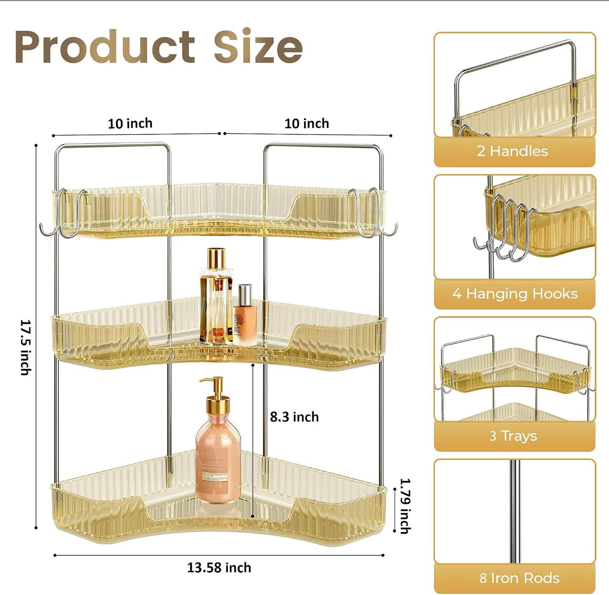 3 Tiers Bathroom Corner Organizer,Bathroom & Kitchen Storage Tray | Storage Countertop with Hooks Skin Care Exquisite