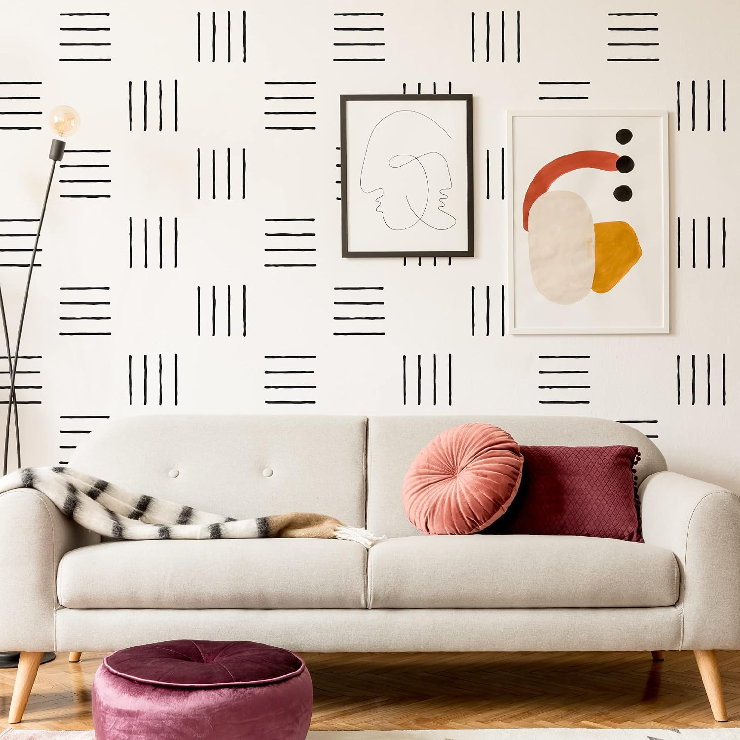 Peel and Stick Modern Boho Line Groups Stripe Wall Stickers / 4 Lines / Black