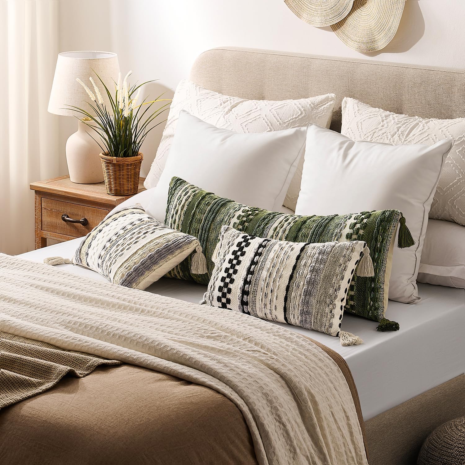 Kevin Textile Spring Long Lumbar Pillow Cover Boho Decorative Rectangle Cushion / 36 x 14 / Beige