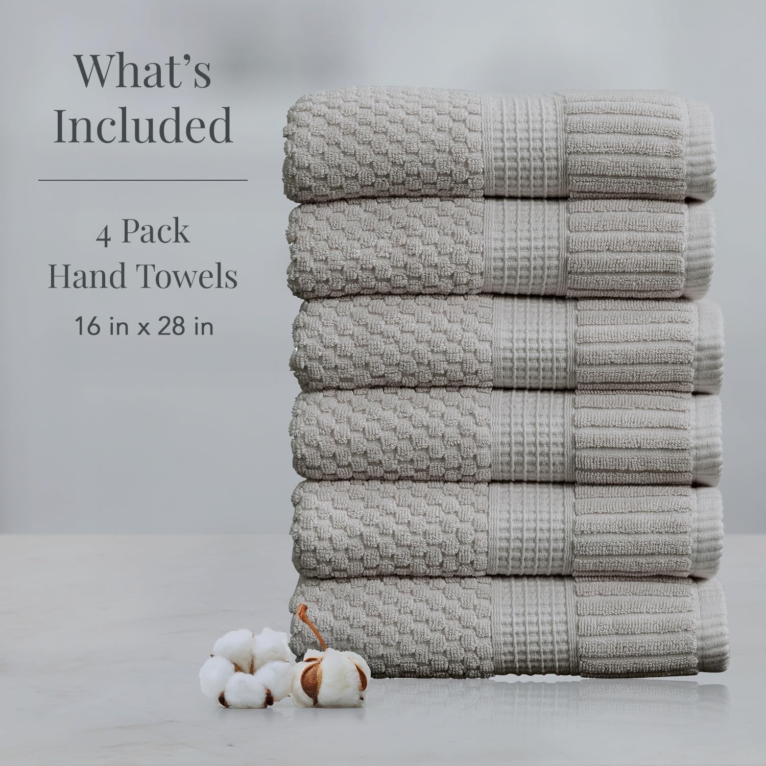 NY Loft 100% Cotton 6-Pack Hand Towel Set | Grey | Oeko-TEX | Quick-Dry | Six 16" x 28" Hand Towels | Super Absorbent