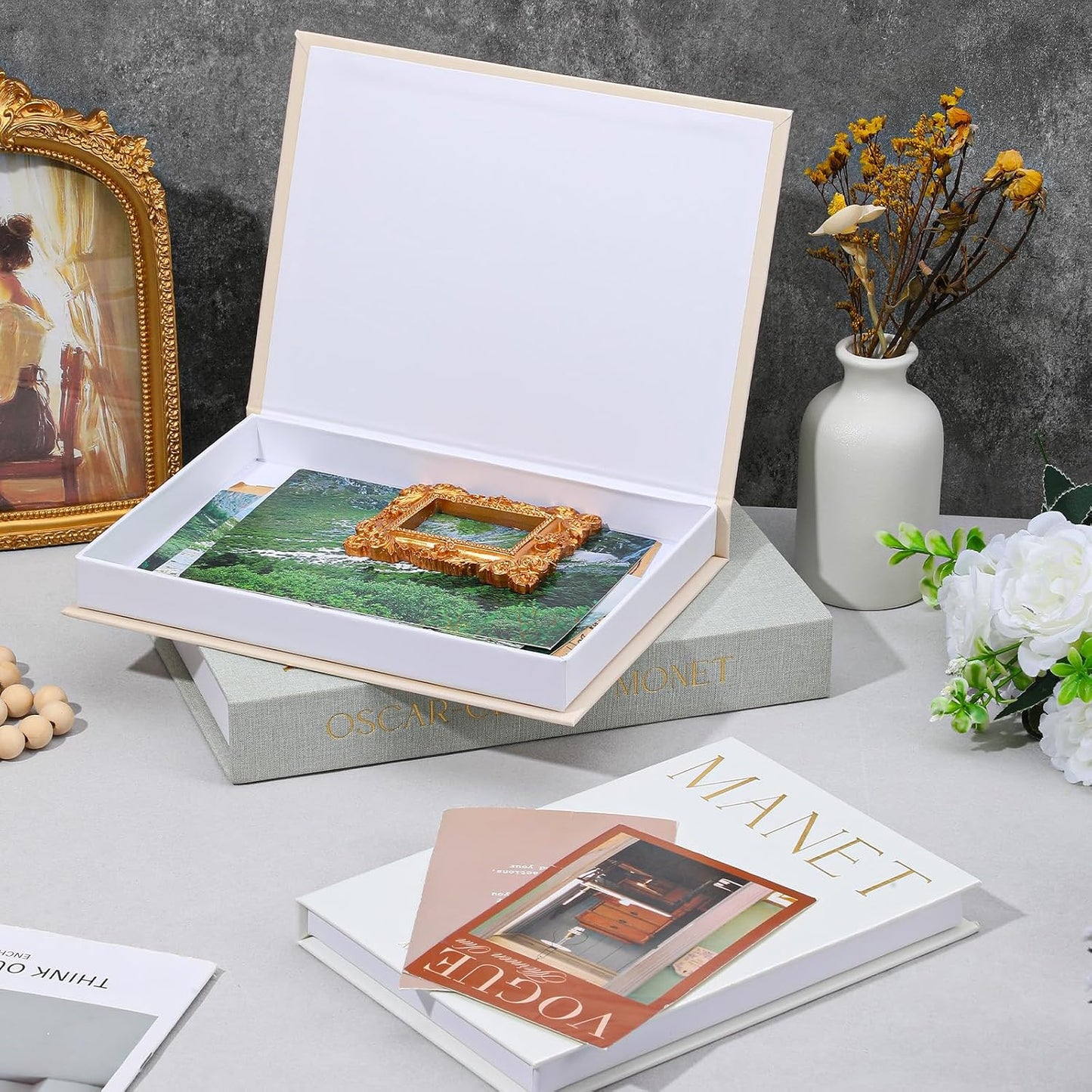 Faux Linen Books for Decoration / Set of 3
