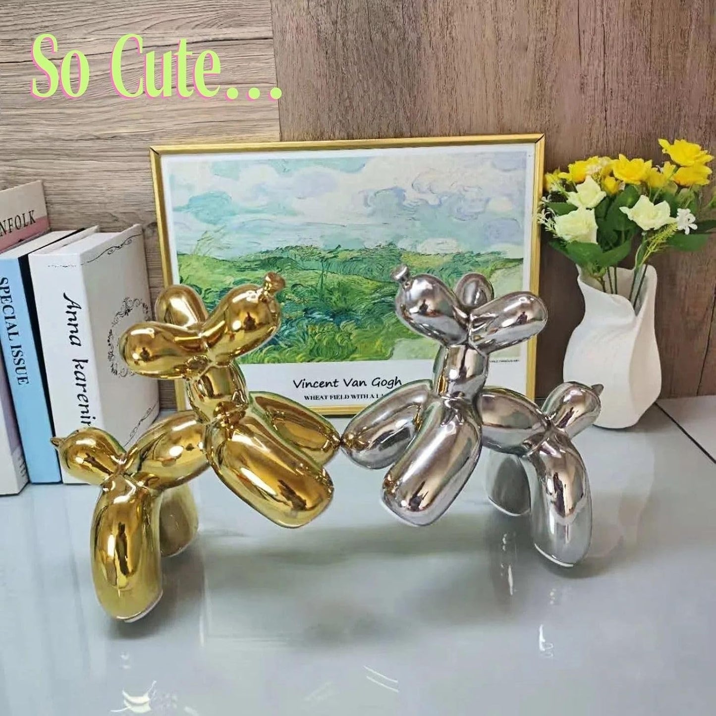 Creative Balloon Dog Wine Bottle Holder Doubles as Standalone Statue Decor / Metallic Chrome Silver