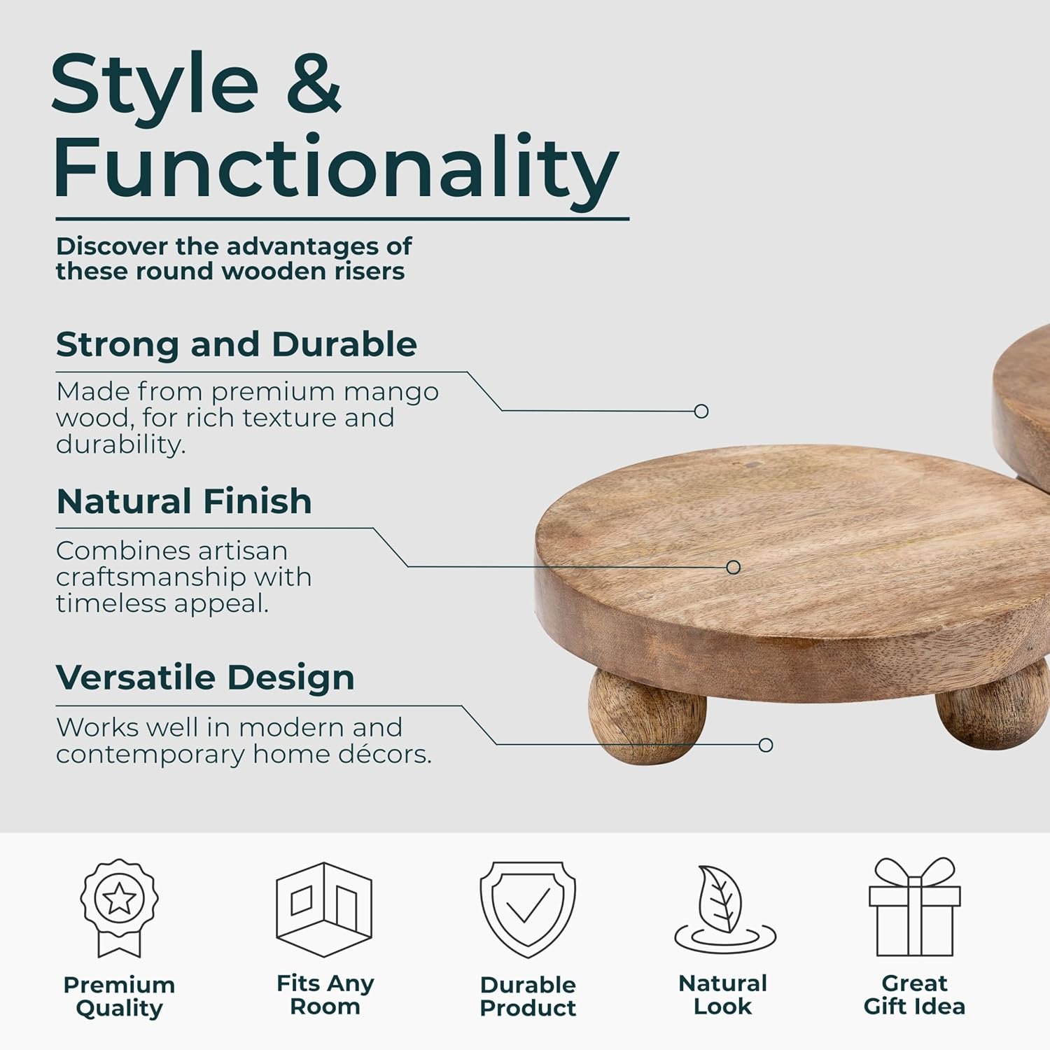Round Wooden Riser Trays / Set of 2