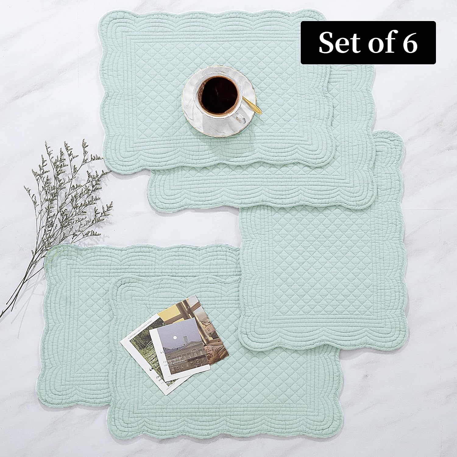 HOMBYS Quilted Placemats Set of 6 Washable-13x18 inches Rectangular Placemats for Kitchen Table-100% Cotton Fabric