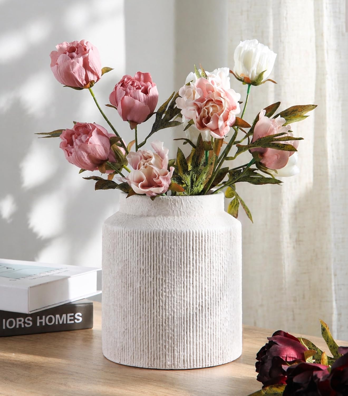 Rustic Vases / in Vase Ceramic Flowers Vase Wide Mouth Vase Farmhouse Decorative / White / 7 Inch