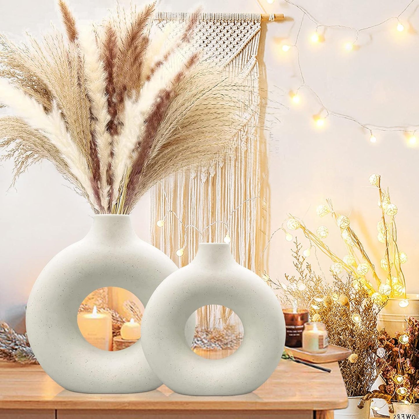Ceramic Vases / Round Matte Modern Vase / White / Big + Super Big / Set of 2