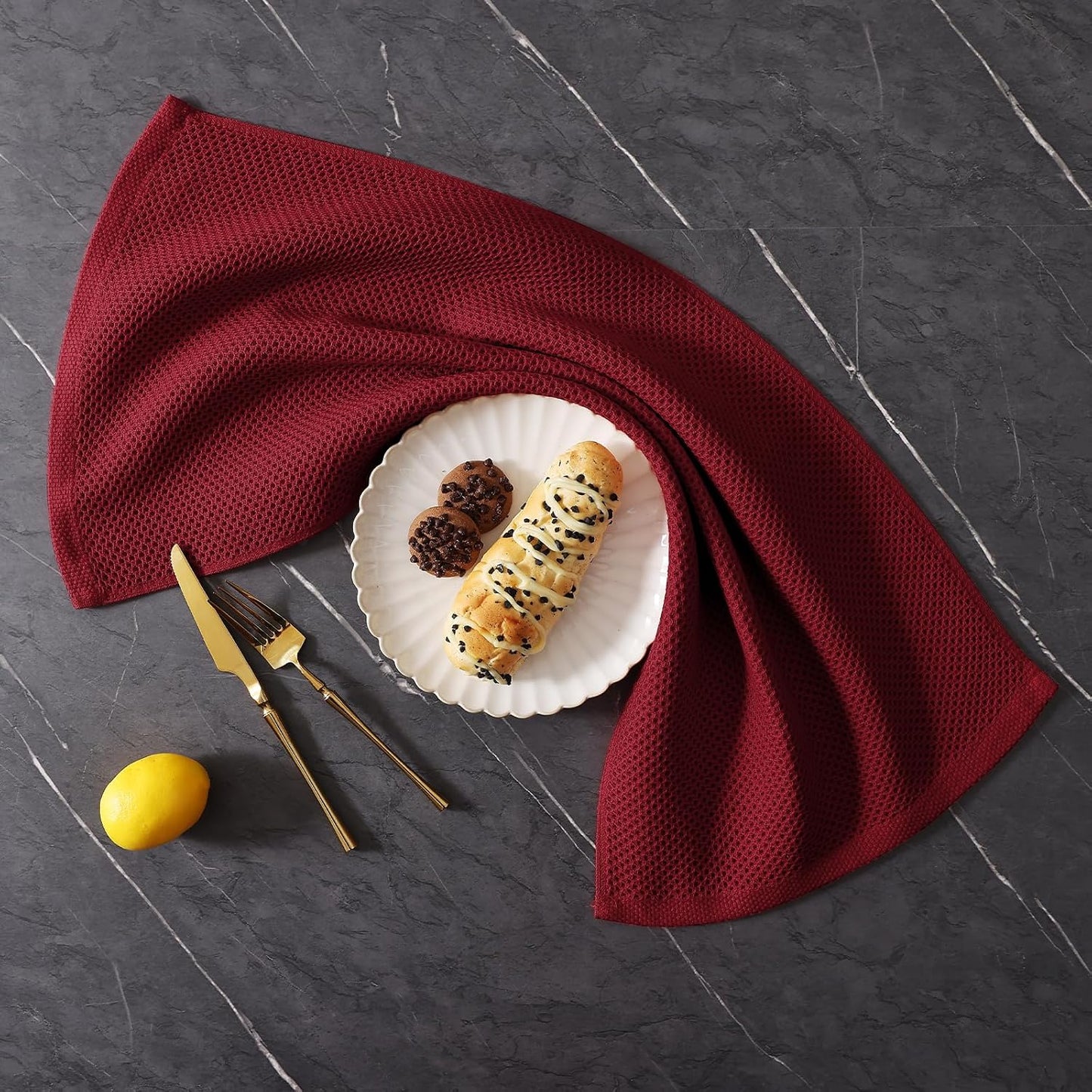 Homaxy 12 Pack 100% Cotton Kitchen Towels and Dishcloths Set, Burgundy | 12 x 12 Inches and 13 x 28 Inches Kitchen