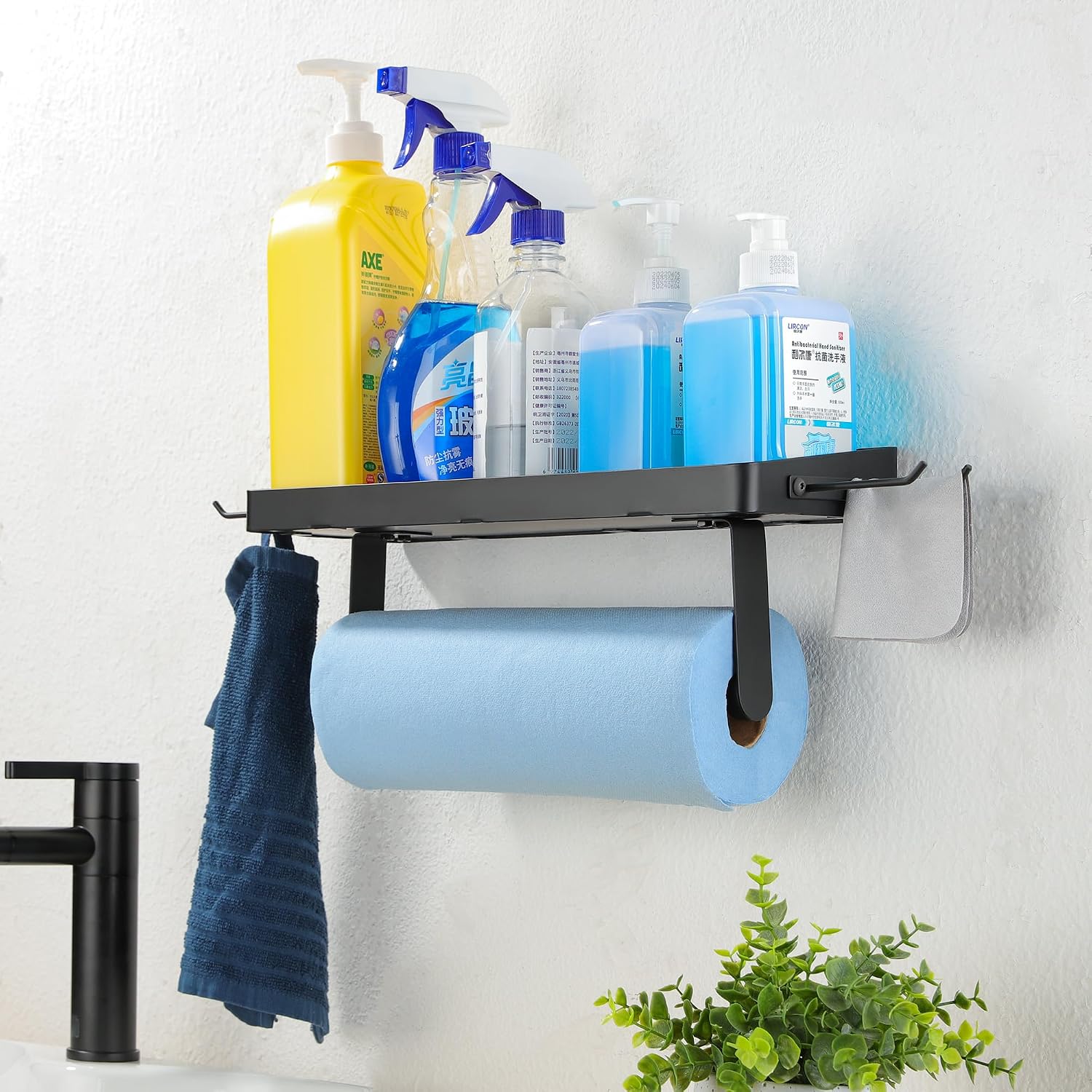 ZUNTO Wall Mounted Paper Towel Holder with Shelf for Garage, Drilling | Heavy Duty, Garage Organization and Storage