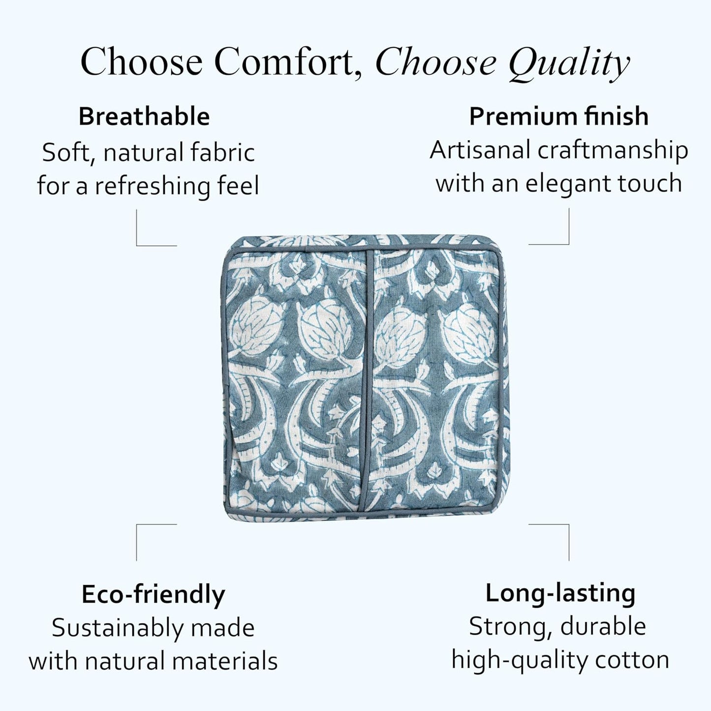 CPC Hand Block Print Cotton Ruffle Tissue Box Cover " Decorative / Azure Regal / 4.5 x 4.5 x 5