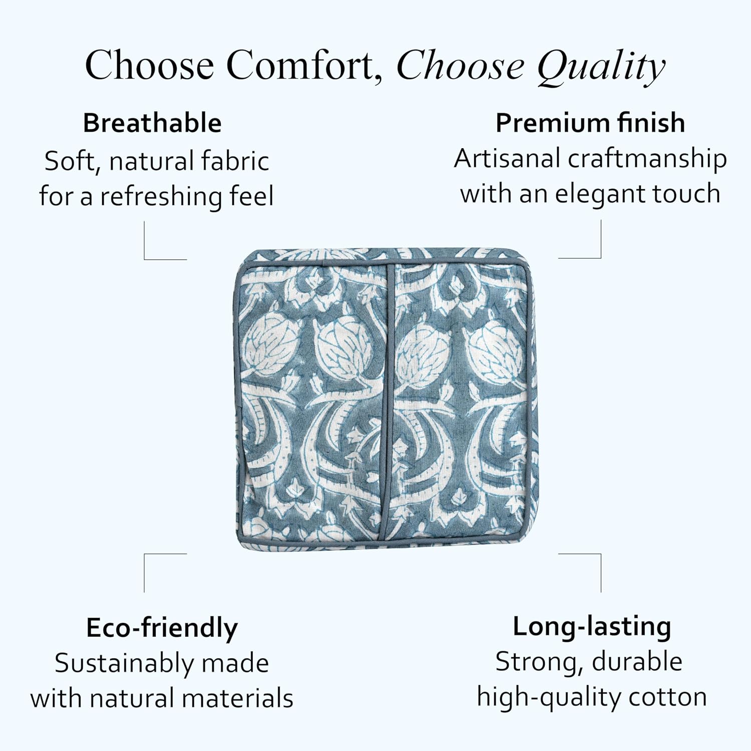 CPC Hand Block Print Cotton Ruffle Tissue Box Cover " Decorative / Azure Regal / 4.5 x 4.5 x 5