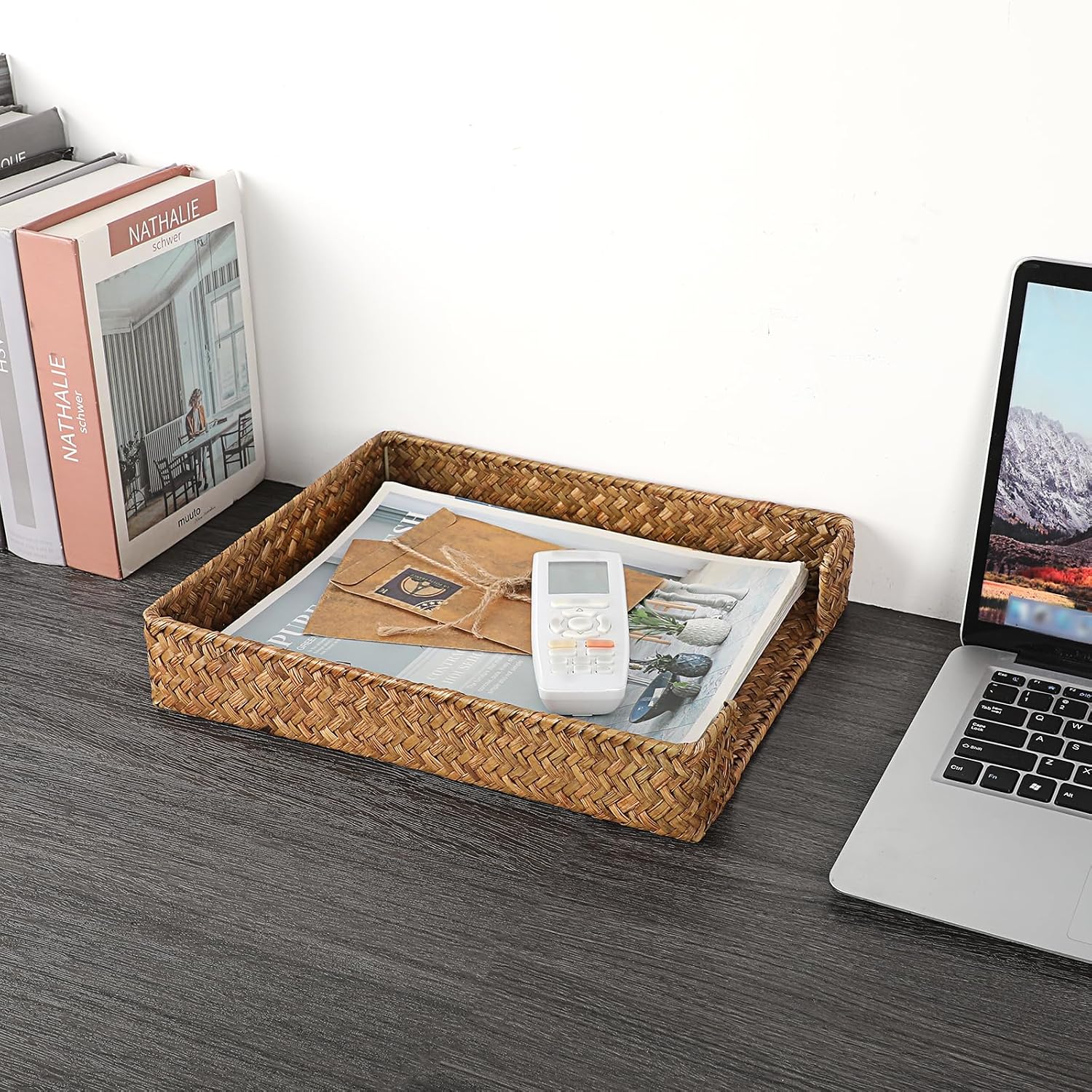 Multipurpose A4 File Tray Seagrass Desk Tray Organizer Woven Letter Size Desk Documents / Natural