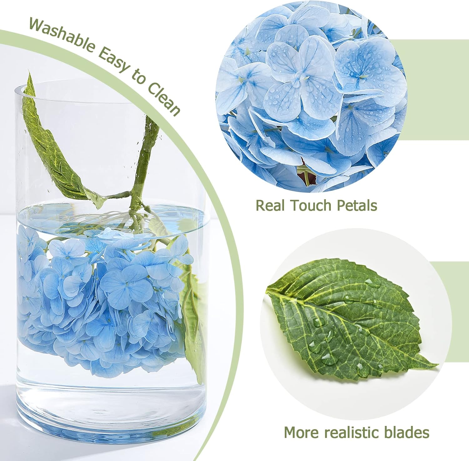 Full Latex Faux Hydrangea Flowers / Blue / Set of 3