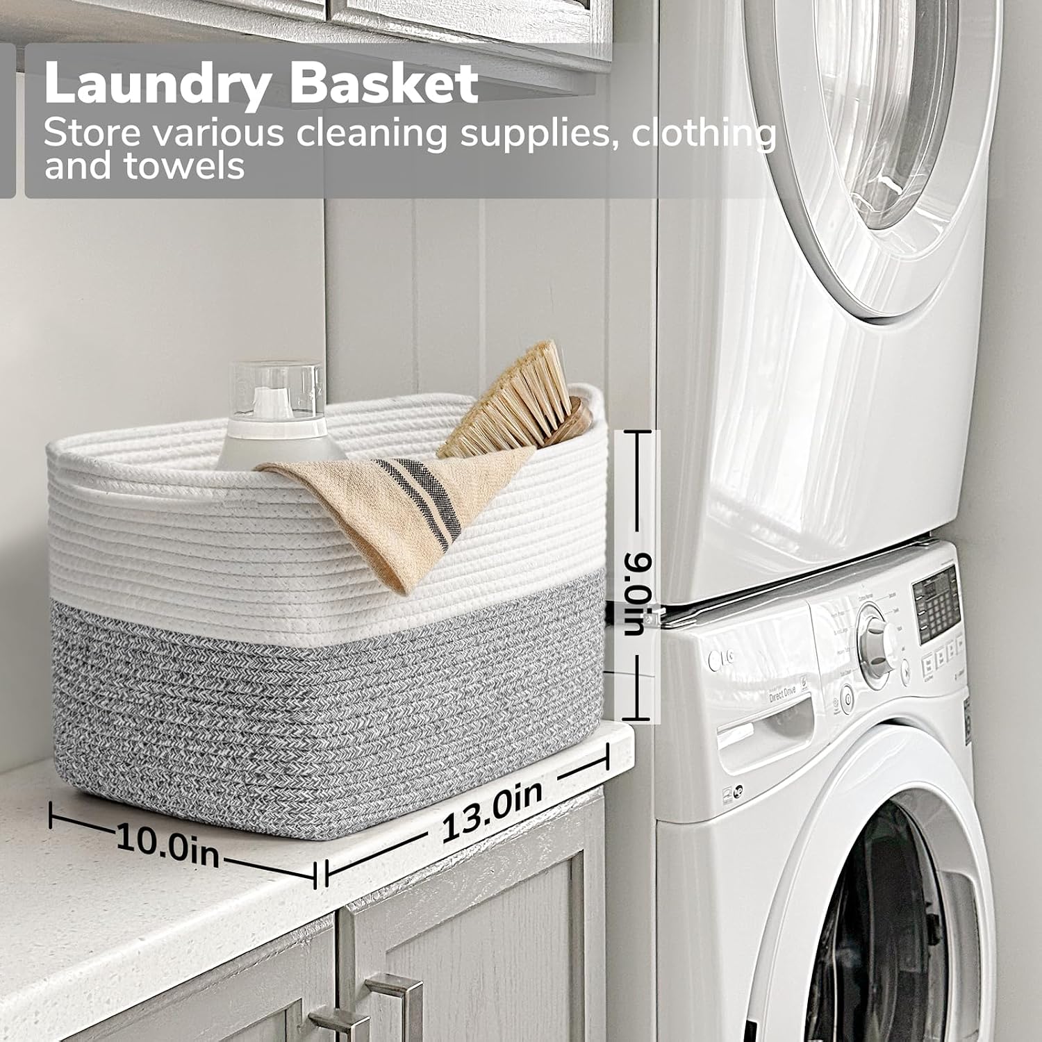 Woven Storage Basket / Light Grey / 13"L x 10"W x 9"H
