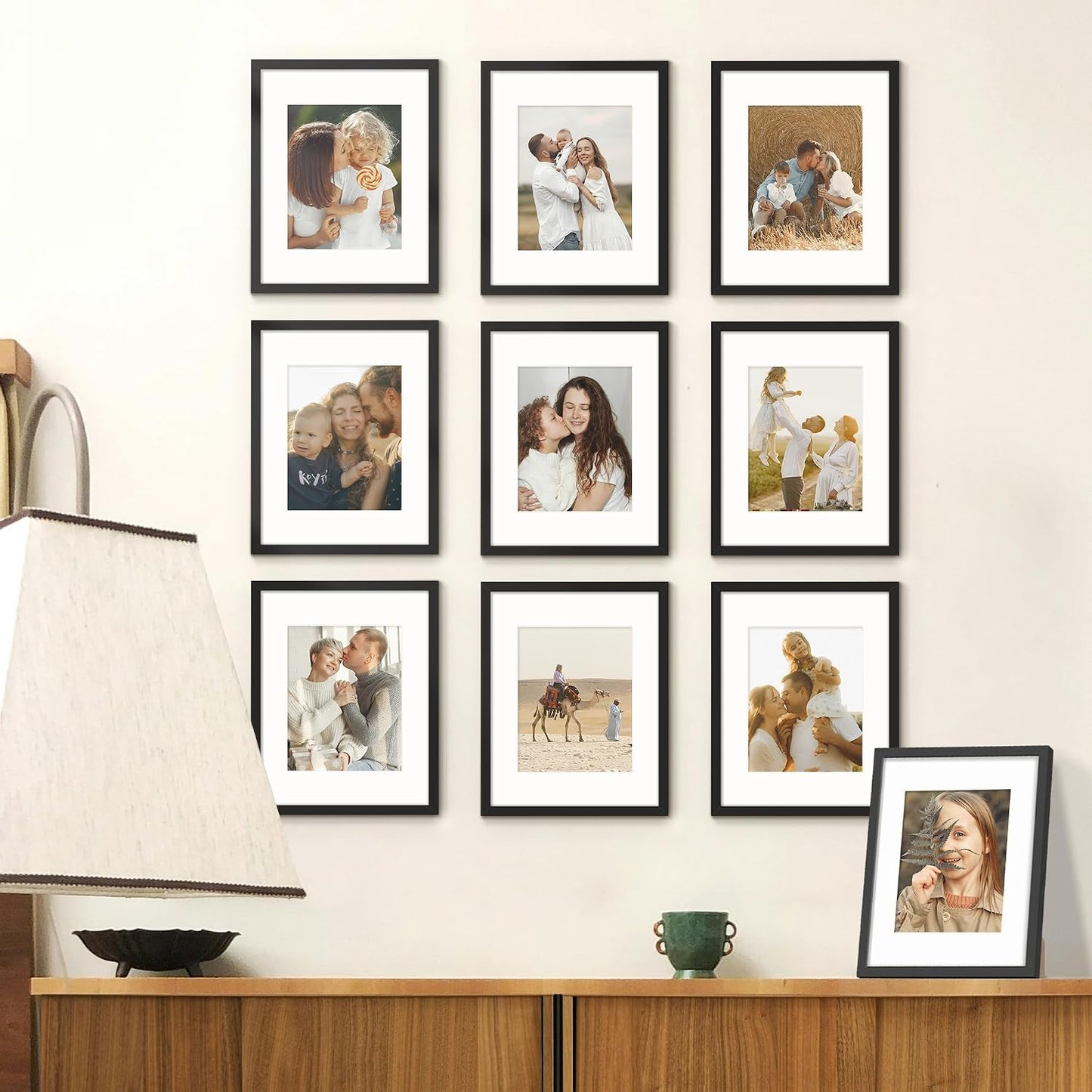 11x14 Picture Frame Sef of 10, for Wall Gallery Decor, Black | Display Pictures 8x10 with Mat or 11 x 14 Without Mat