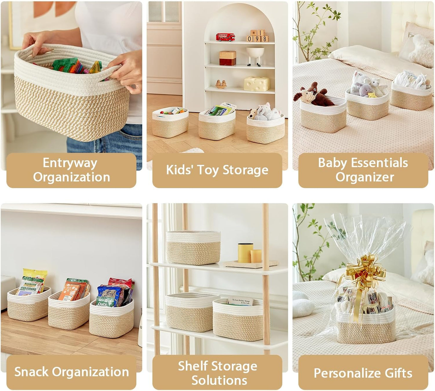 Bathroom Storage Basket / White & Mixed Camel / 10.6 x 6.7 x 6.7