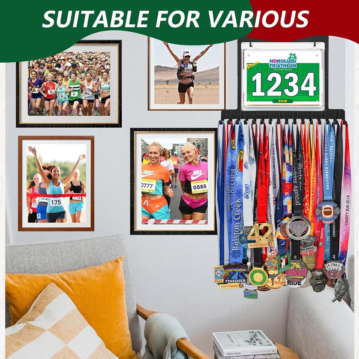 Race Medal and Bib Display,Running Bib and Medal Display and Runner Medal Hanger Display,Medal and Bib Hanger Display