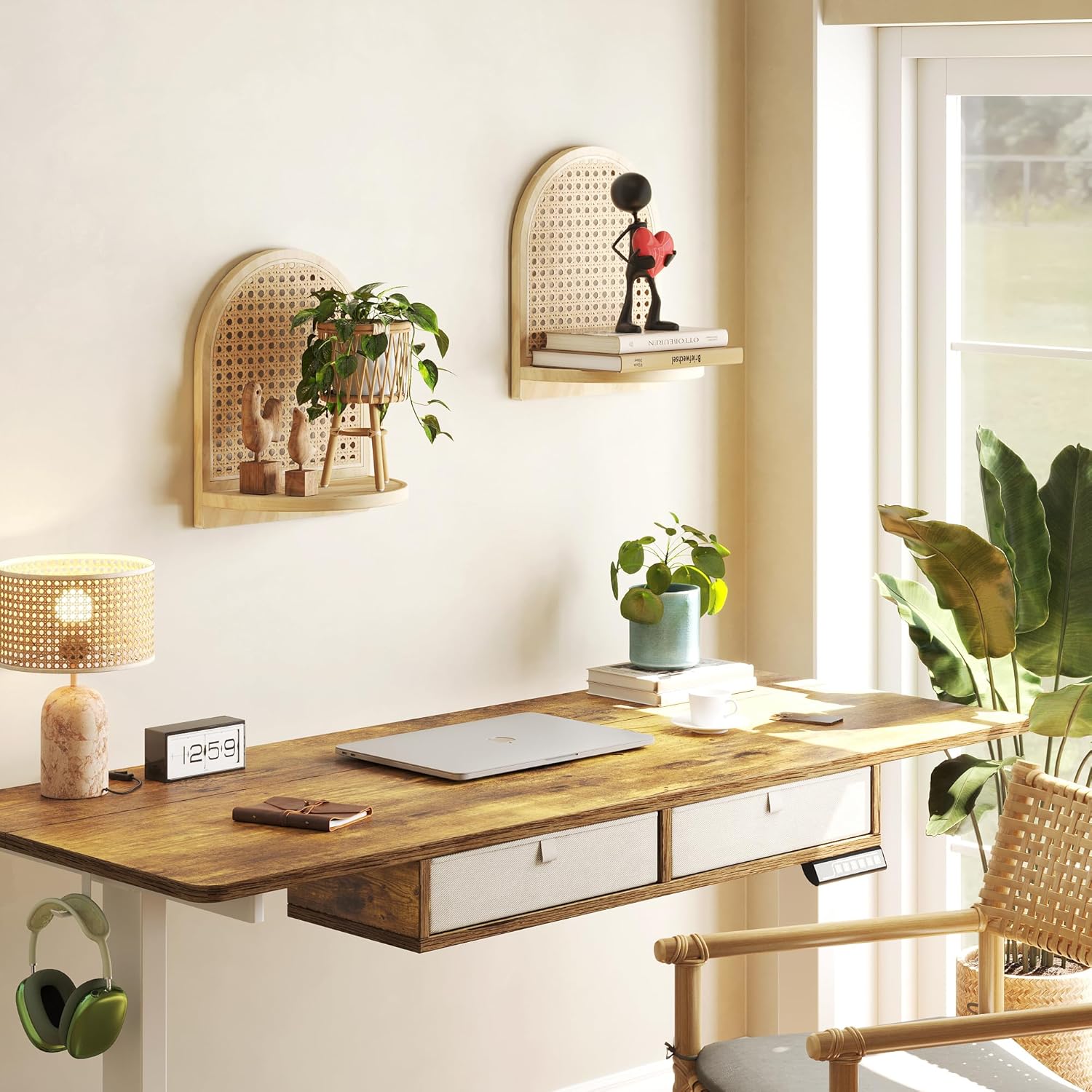 Boho Wall Decor Small Floating Shelf for Plant / Natural / 9.25*5.41*11.61 Inch / Set of 2
