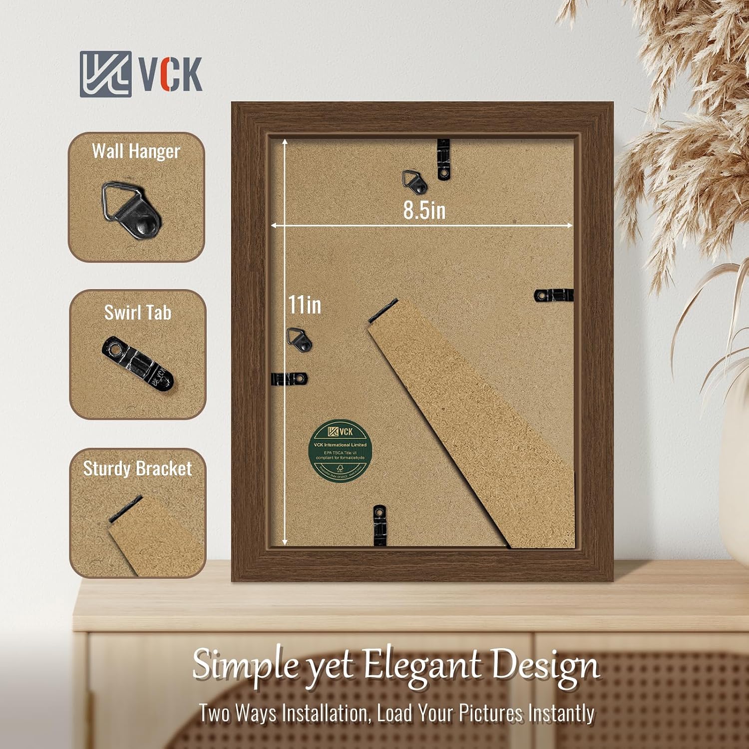 VCK 8.5 by 11 Picture Frame Brown 4 Pack, Wide Thick Wood Border, for Print | Exclusive Woodgrain, Wall/Tabletop, HD