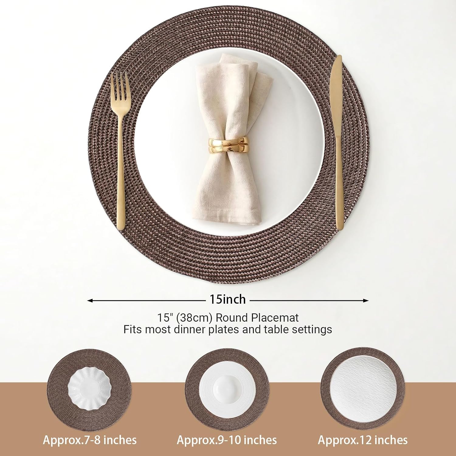 FunWheat Round Braided Placemats Set of 8 Place Mats for Dining Table Woven Washable Non-Slip Table Mats 15