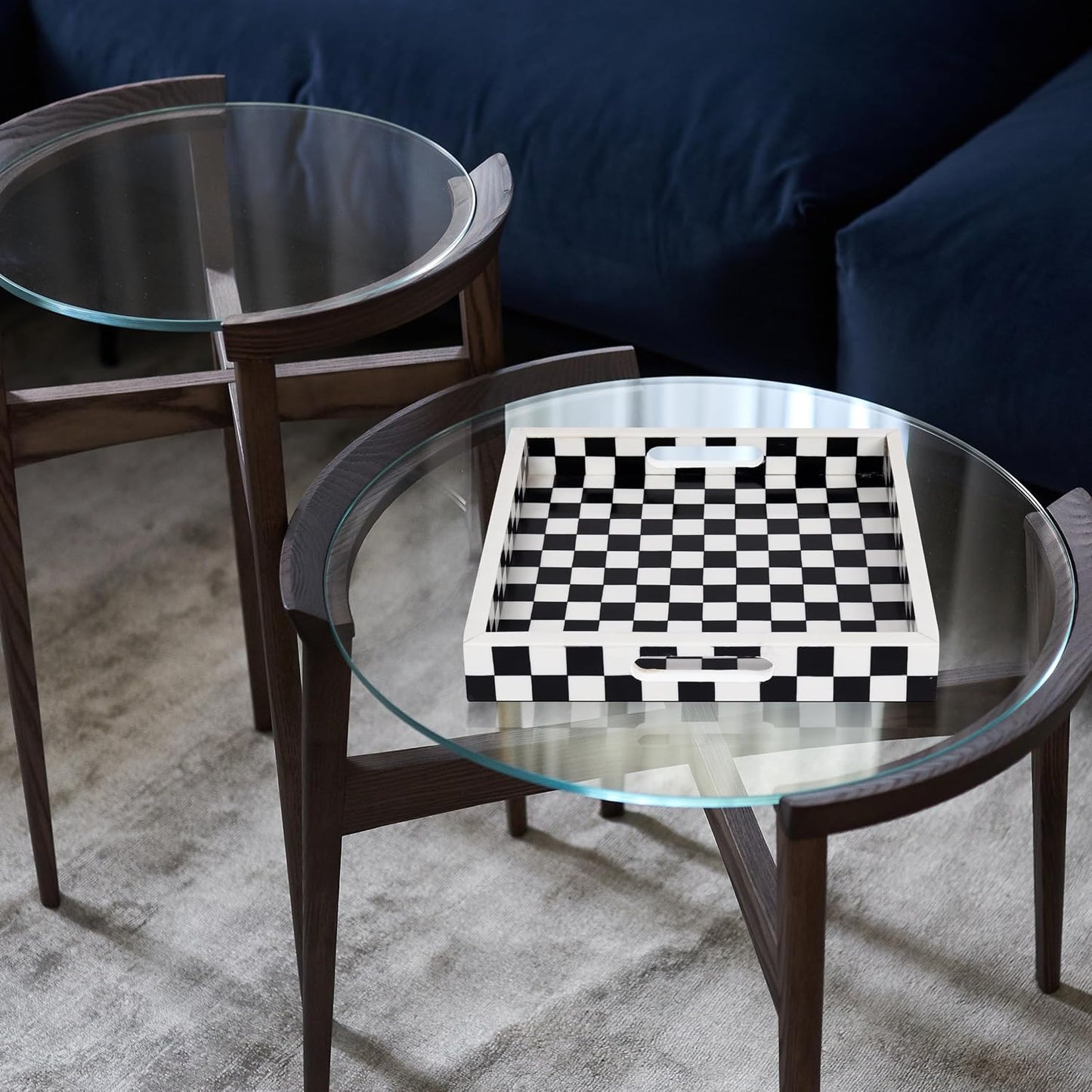 Decorative Serving Tray / 12 x 12 x 1.5 / Illusion Check / Black