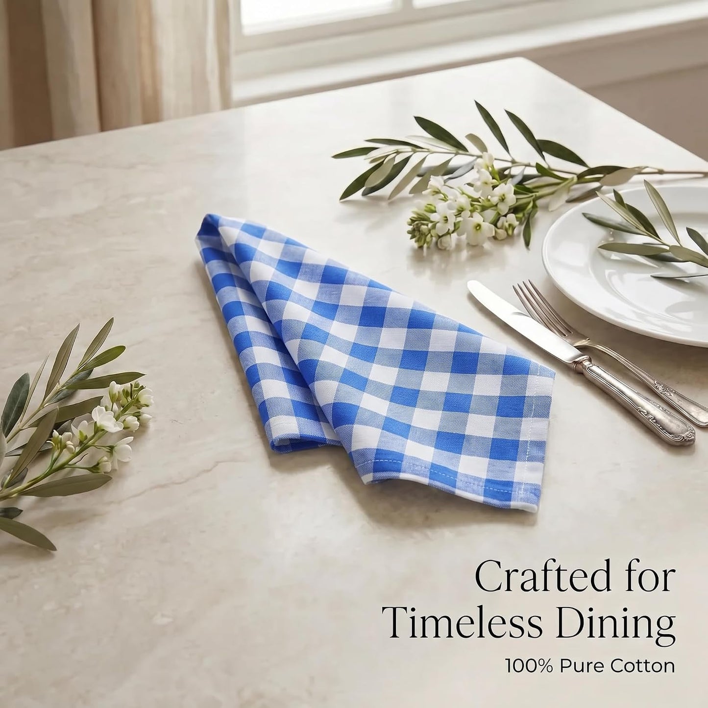 Urban Villa Cloth Napkins Cotton 20x20 (Set of 12) Blue Cheks