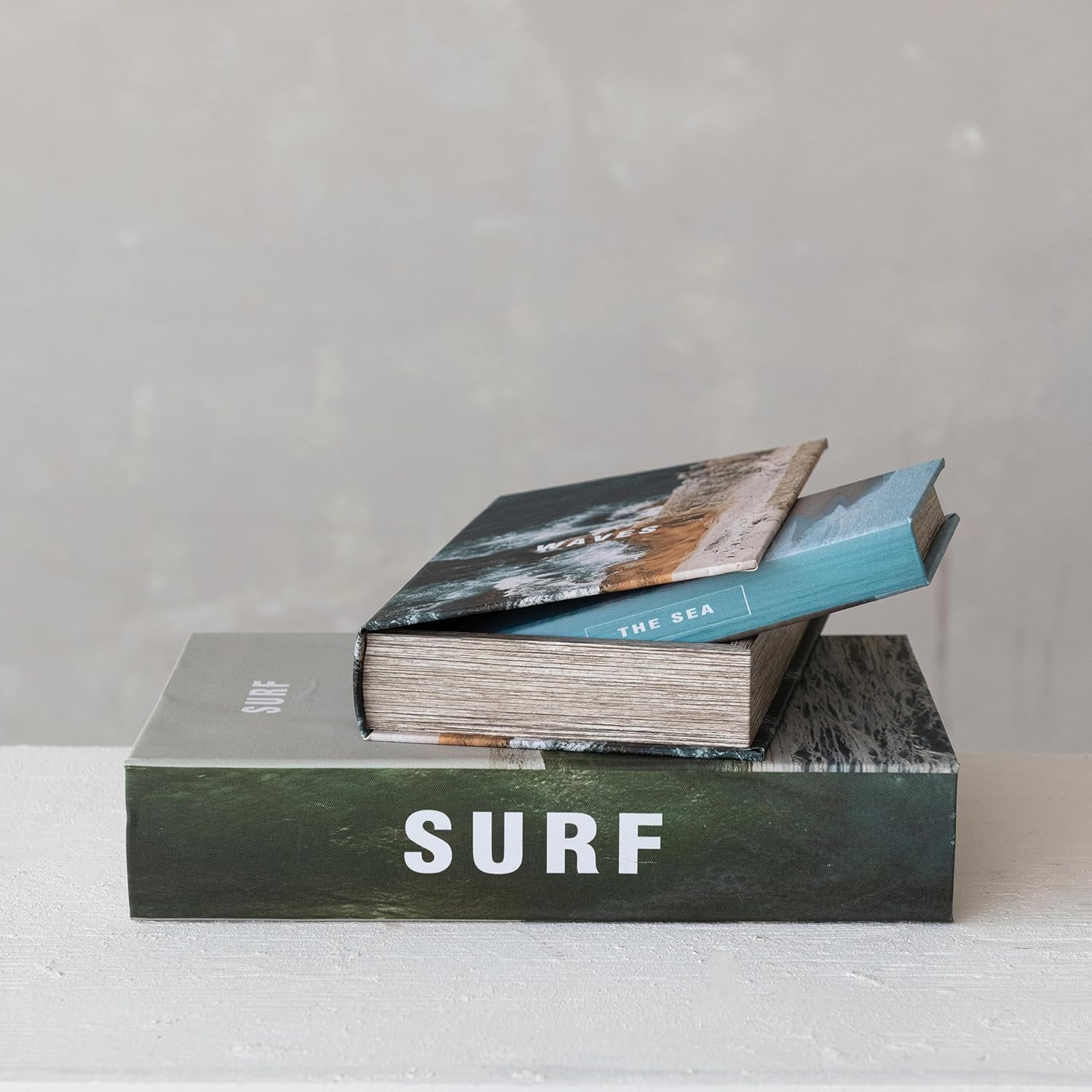 3-Piece Wood and Canvas Beach Themed Book Storage Boxes