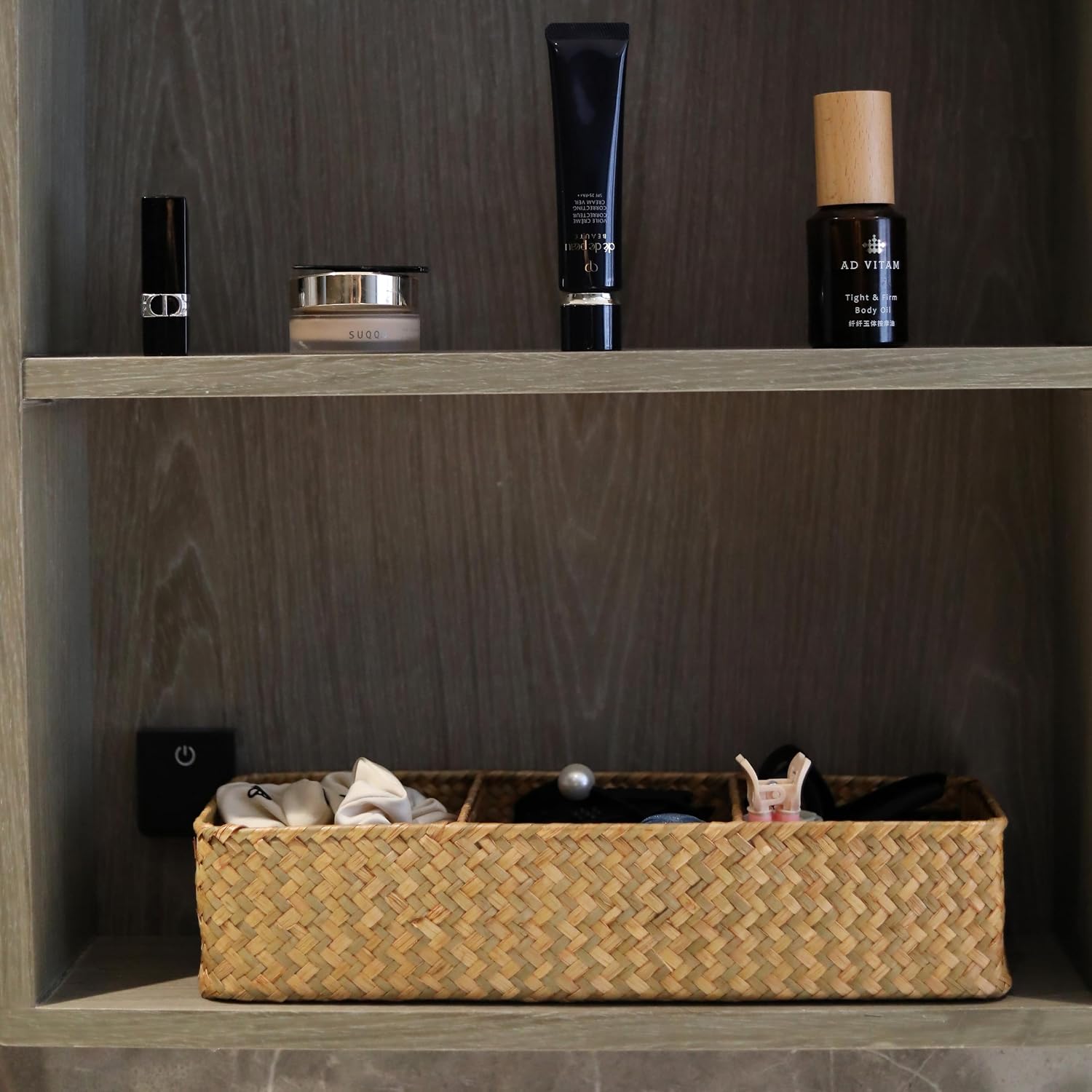 Seagrass Storage Basket 3 Sections Woven Shelf / Natural 3 Sections Without Lid / 14.6 x 4.7 x 3.1