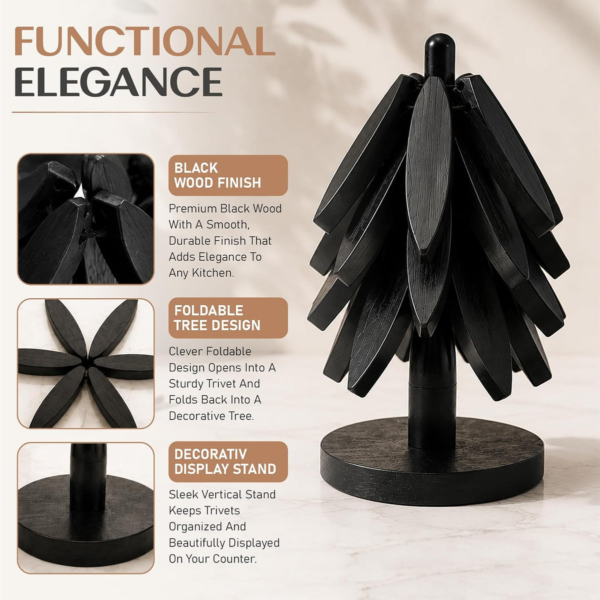 Tree Shaped Wooden Trivets for Hot Dishes, Pots & Pans - Hot Pads | Heat-resistant countertop protection, compact