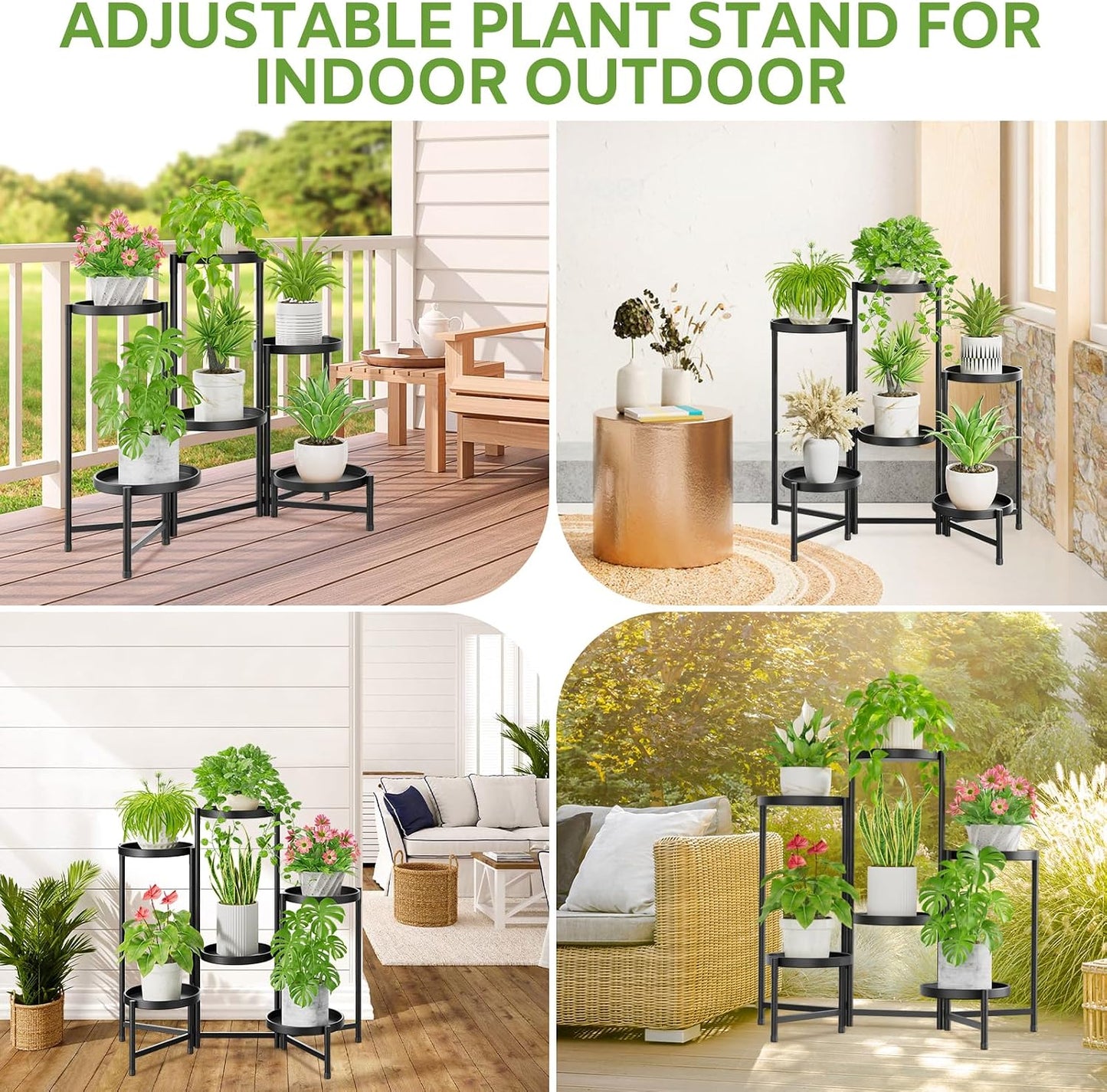 iDavosic.ly 6 Tier Large Plant Stand Indoor Outdoor, 10 In Wide Tray, Black | Tiered Metal Corner Heavy Duty Multiple