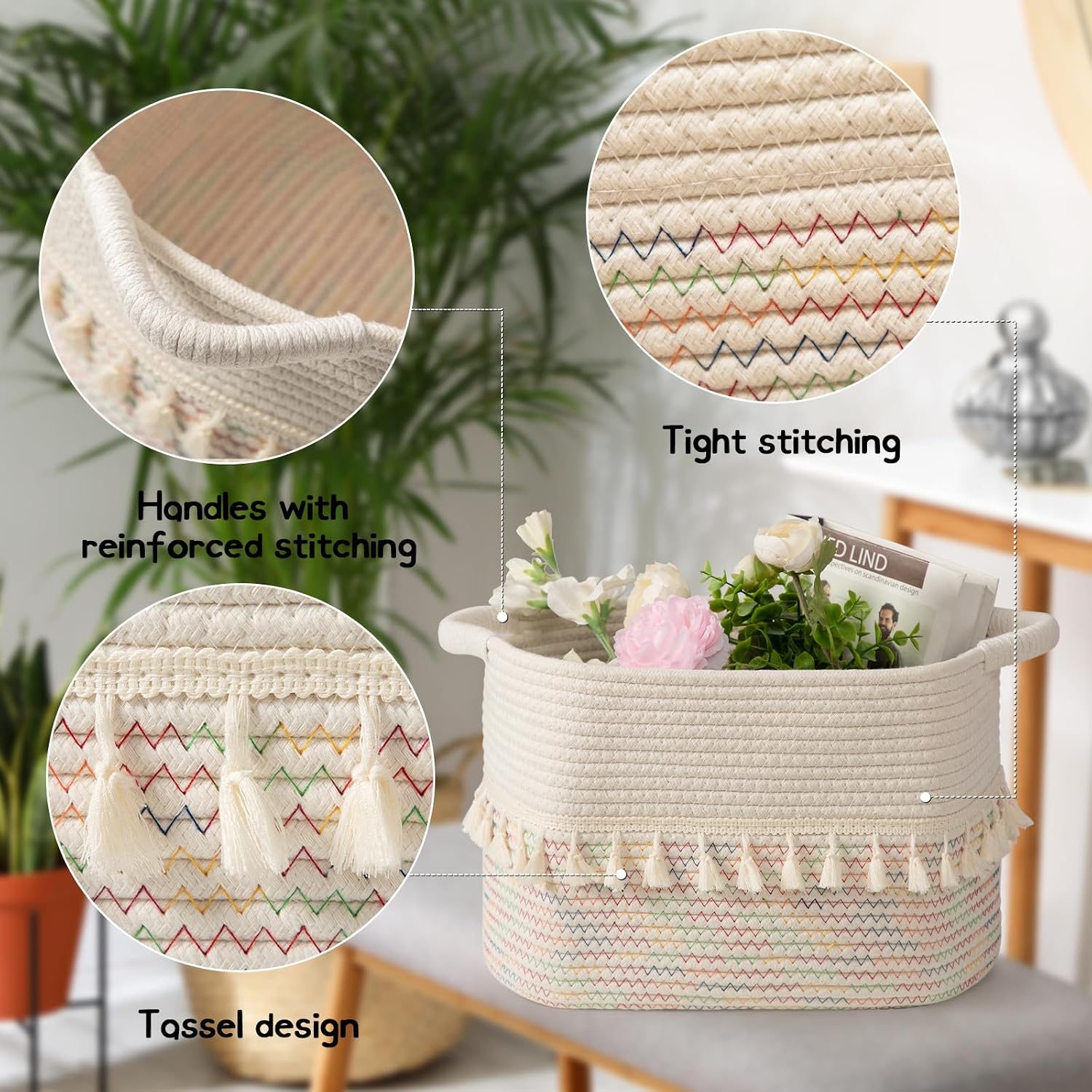 Woven Baskets for Storage / Stitches Rainbow / Set of 3