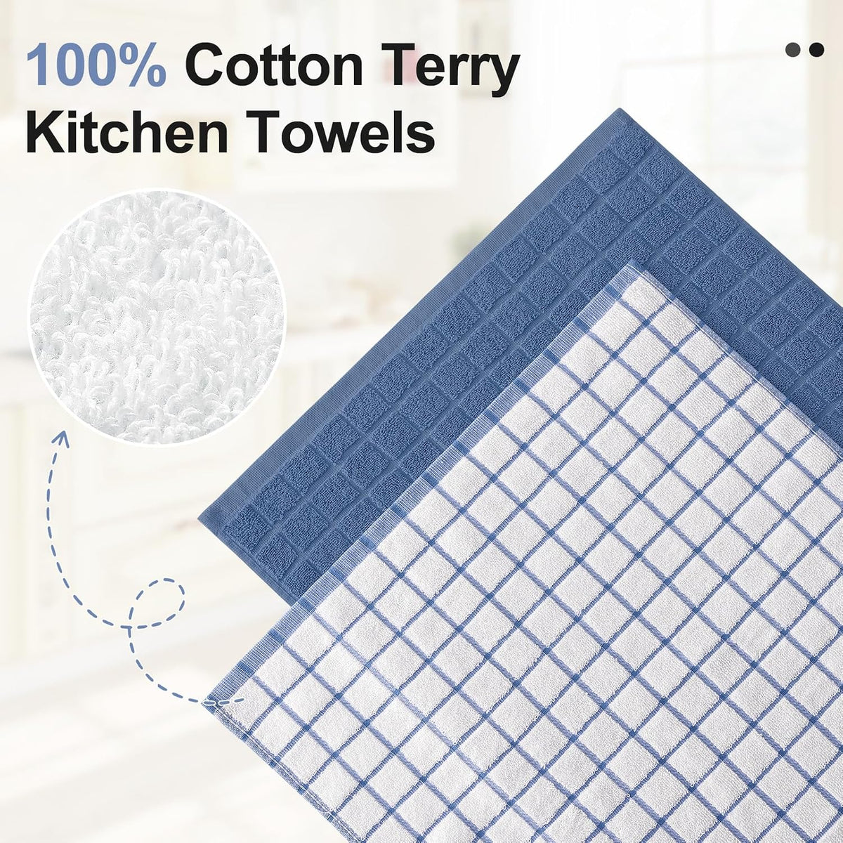 Homaxy Large Premium Cotton Kitchen Towels 16"x 28", 12 Pack, Navy Blue | Natural Ring Spun 390 GSM Dish Towels, Super