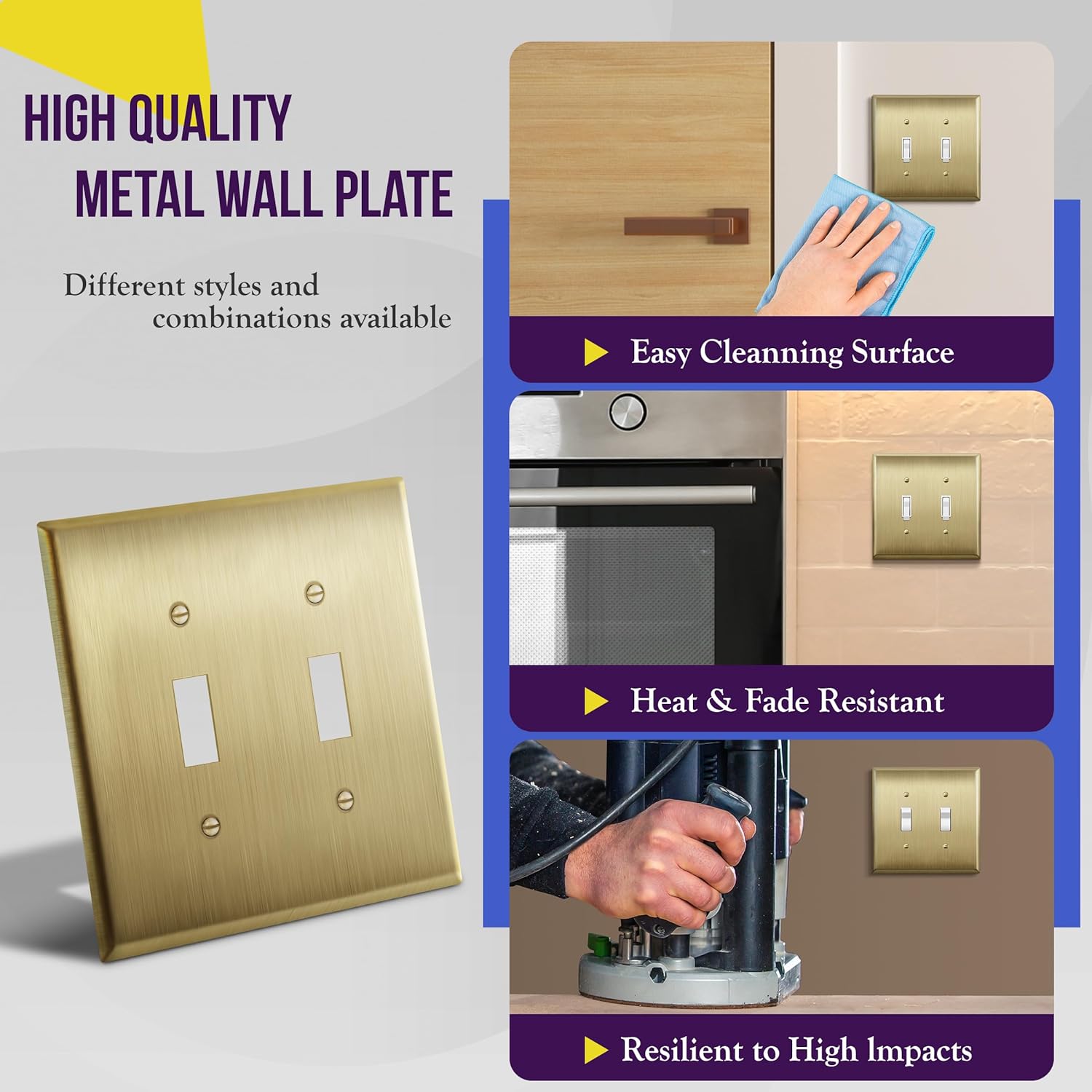 ENERLITES Double Toggle Light Switch Metal Cover Plate, Stainless Steel Wall Plate, Corrosion Resistant, Standard Size