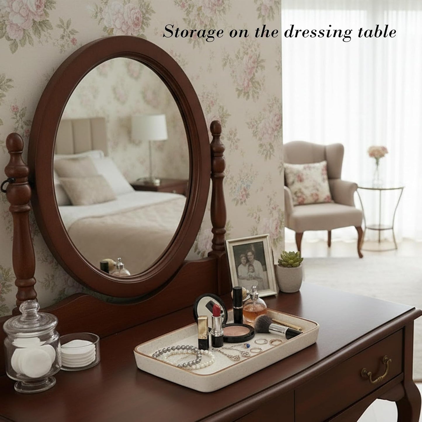 Bathroom Vanity Tray for Countertop- Ceramic Decorative Organizer / Reactive White-1 Pc / 10 x 6 x 1