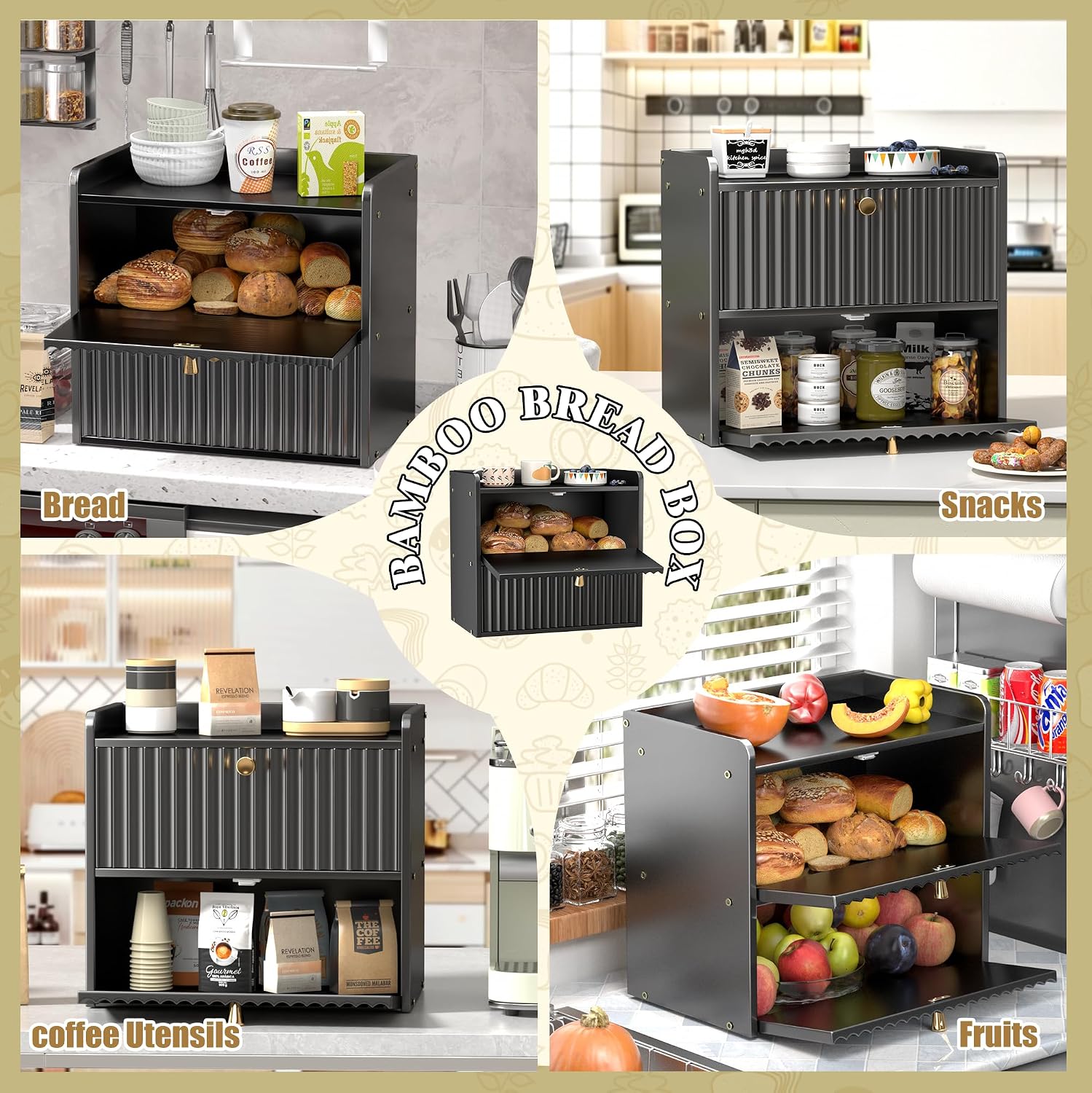 Bread Box for Kitchen Countertop, Large Bread Storage Container for Homemade Bread, Double Layer Farmhouse Breadbox