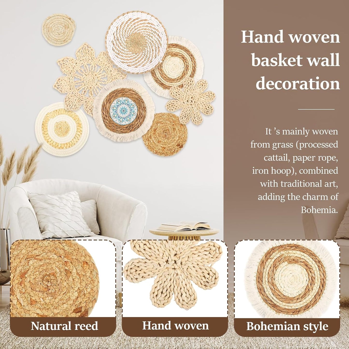 Boho Wall Basket Decor / Set of 8