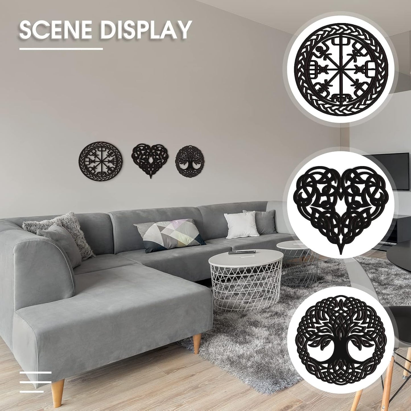 Viking Wall Decor Celtic Symbol Nordic Decor Norse Wooden Hanging Wall Art Celtic / Black / Set of 3