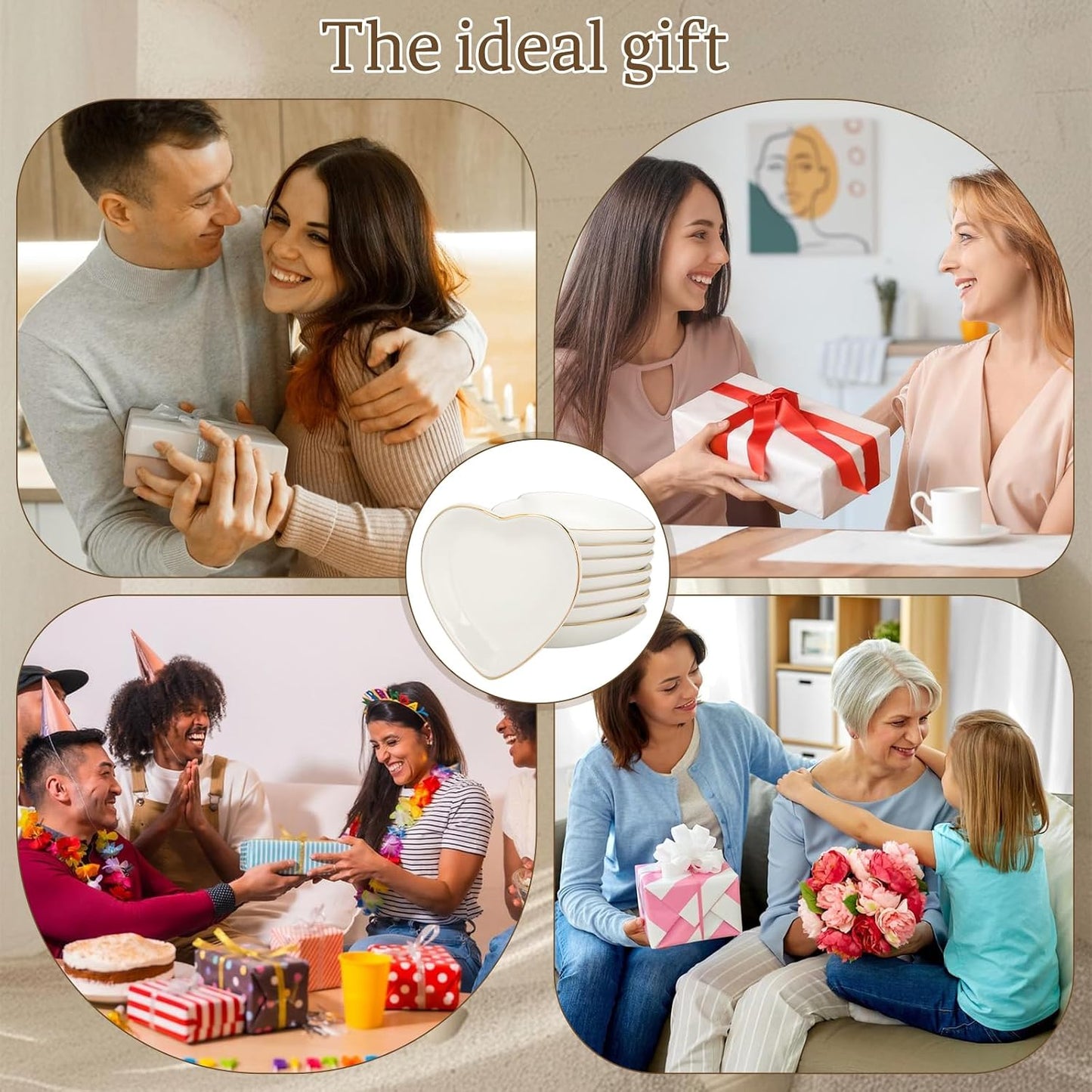 Ceramic Jewelry Tray Heart Jewelry Dish for Women / White Heart Shape / Set of 8