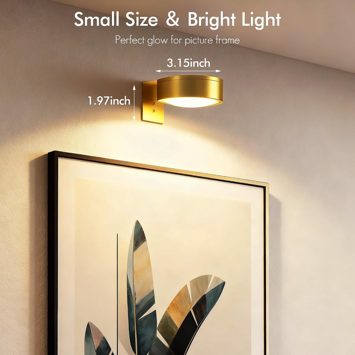 Picture Lights for Wall, Rechargeable Battery Wireless Poster Lights, Gold | LED Magnetic Painting Light with Remote