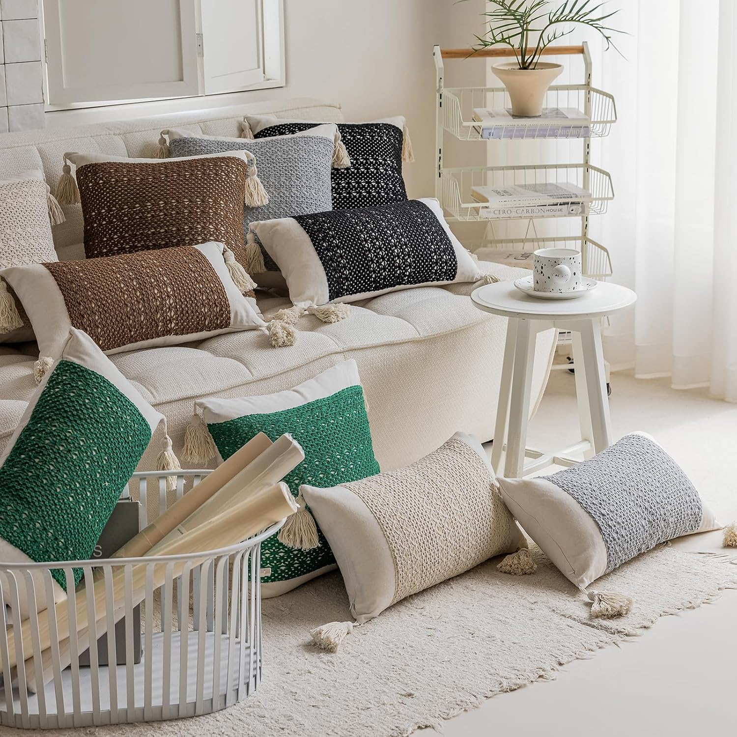 Tassels Soft Farmhouse Neutral Pillow Covers / 20 x 12 / Beige Weave