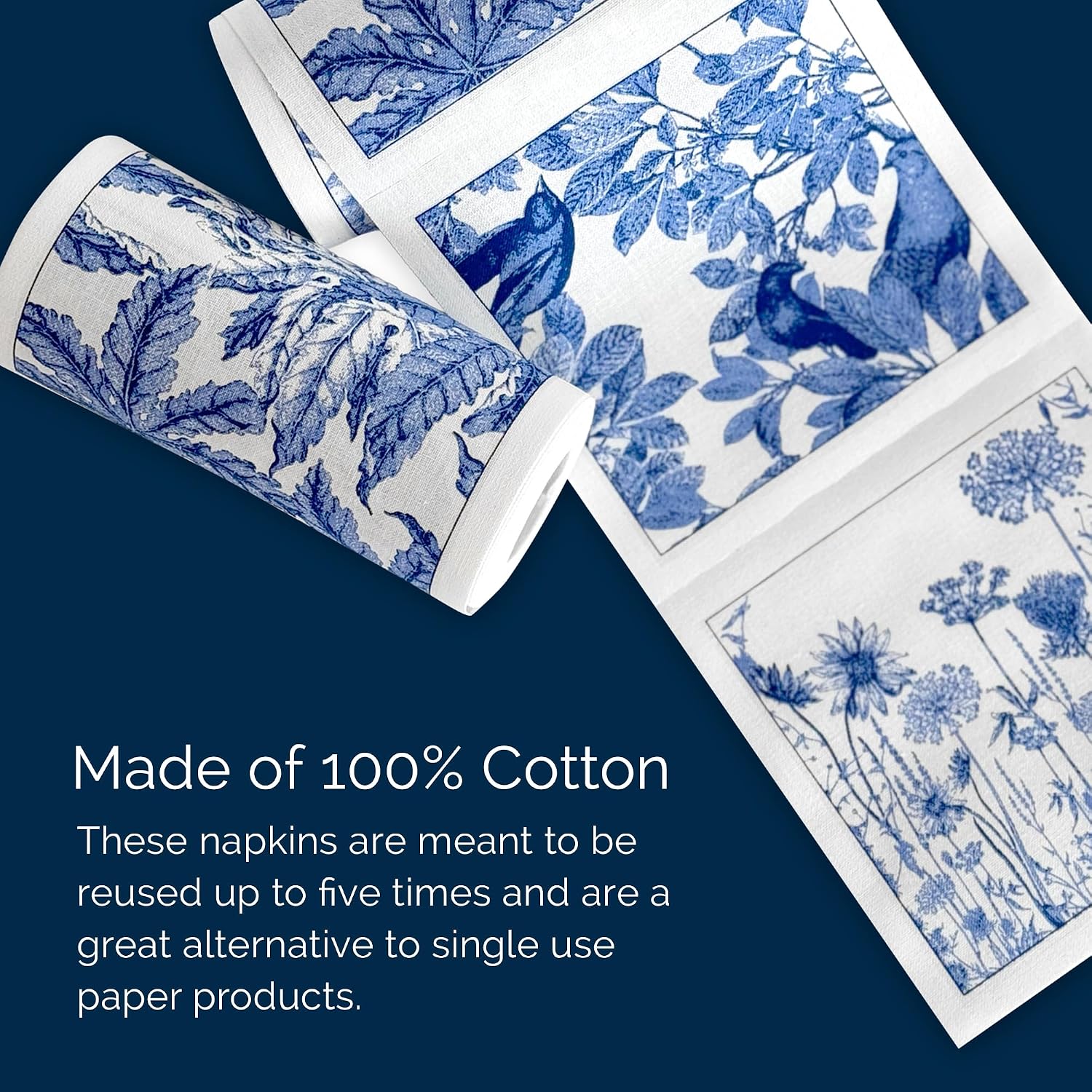 Botanicals Cocktail Napkin Roll of 50 | 100% Cotton Quick Dry Reusable | Perfect for Home, Dining, Birthday, Gifts