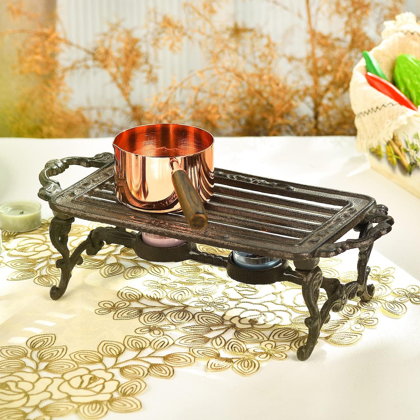 Sungmor Heavy Duty Cast Iron Teapot Dish Warmer Stable Holder for Tealight Stand | Tealight Warmer Decorative Stove for