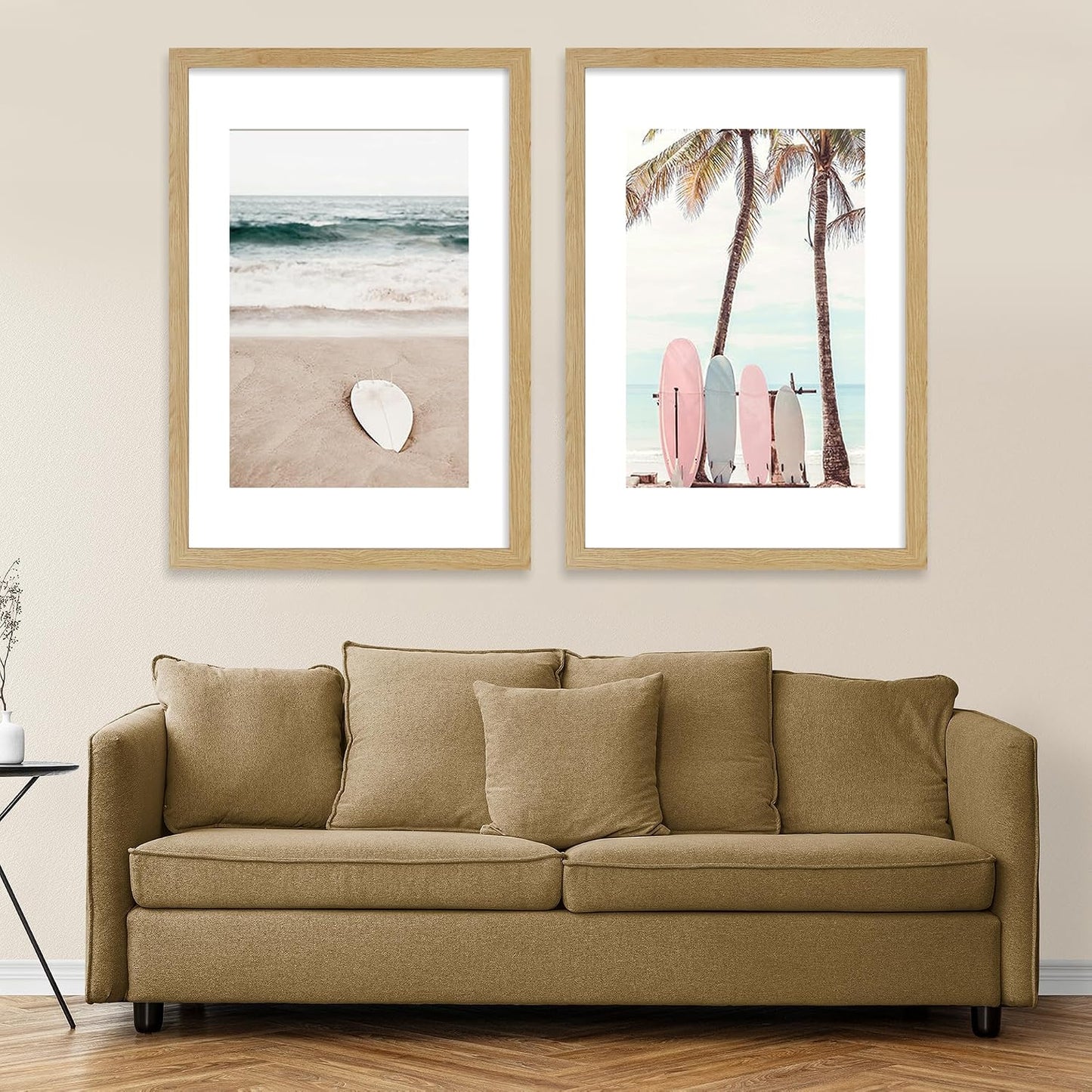 Hongkee 16x24 Frame Set of 2, Natural Oak Wood Style - Display 16 x 24 Picture without Mat or 12x18 Picture with Mat