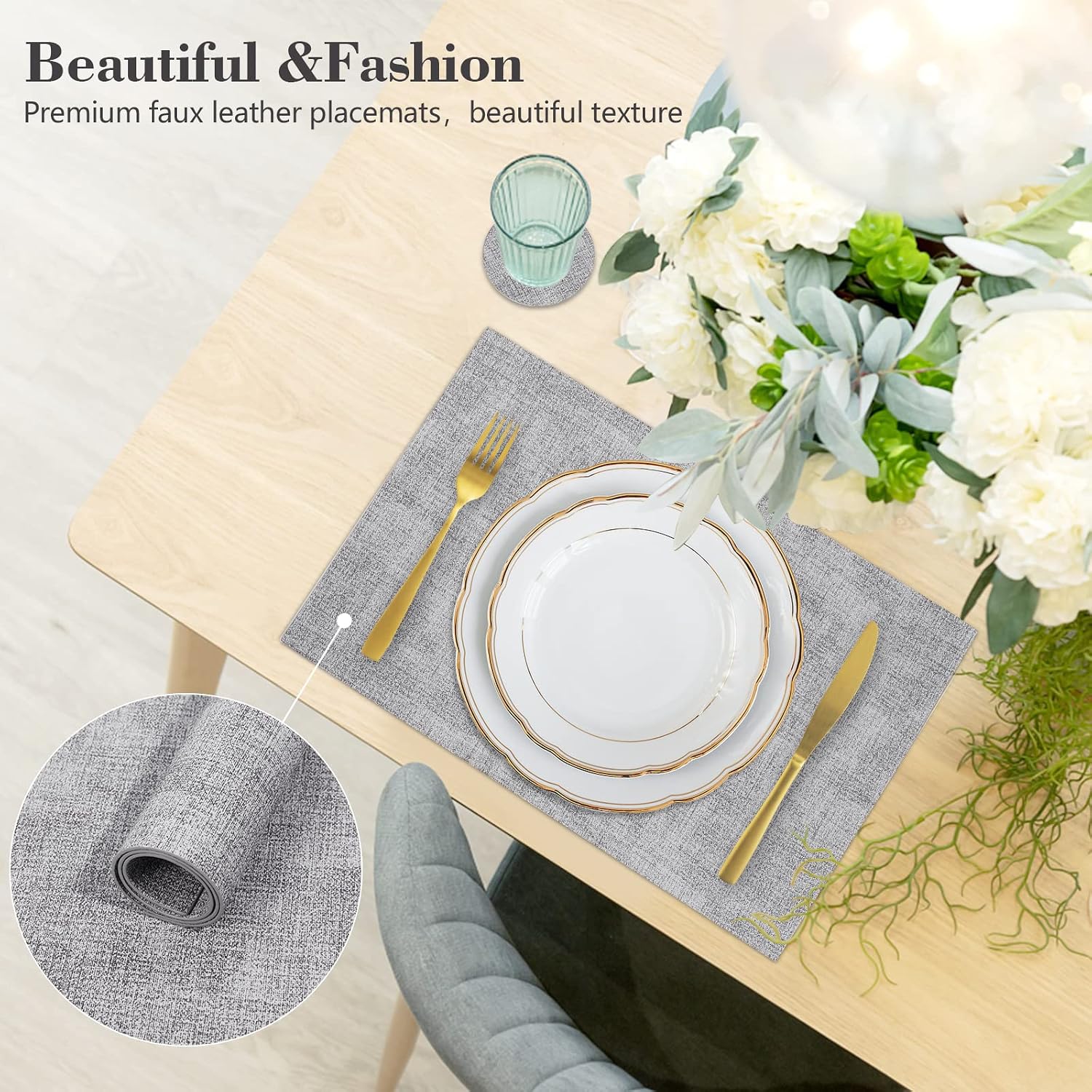 Faux Leather Placemats Set of 6,Heat Resistant Placemats for Dining Table, Easy Clean Non-Slip Place Mats, Waterproof