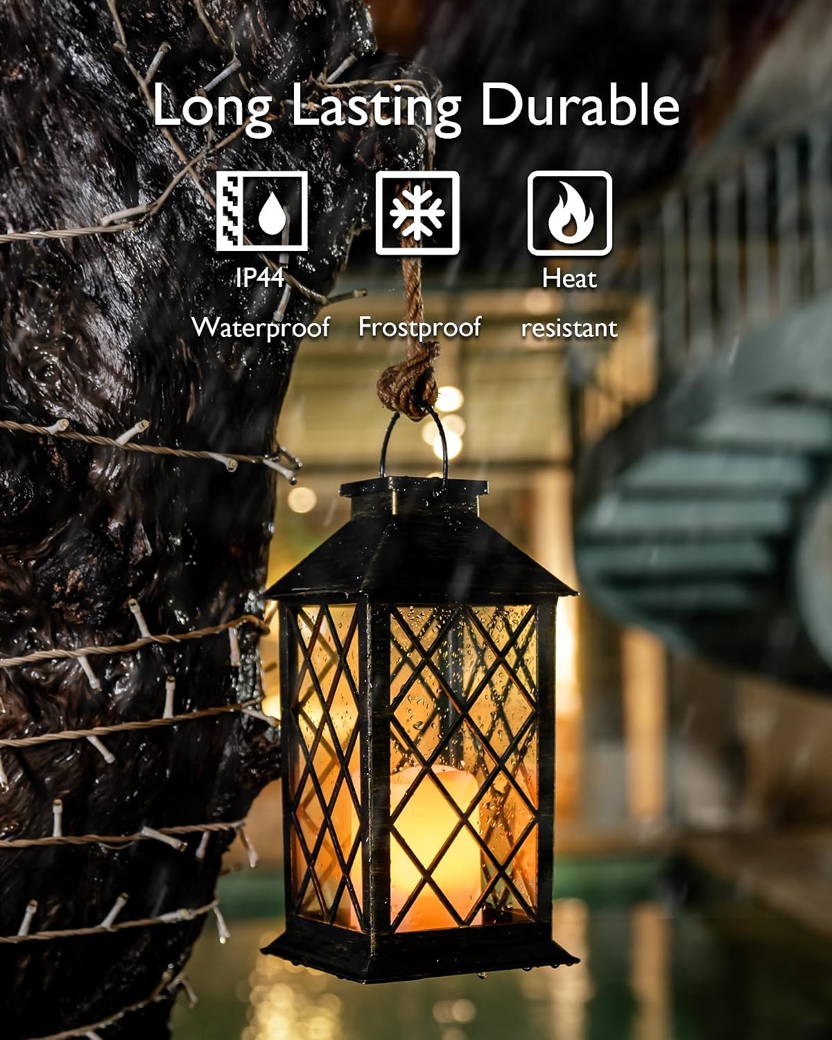 Homemory 2 Pack 13'' Copper Solar Lanterns, Flickering Flame Hanging Lights | Realistic Flickering Flame Creates Cozy