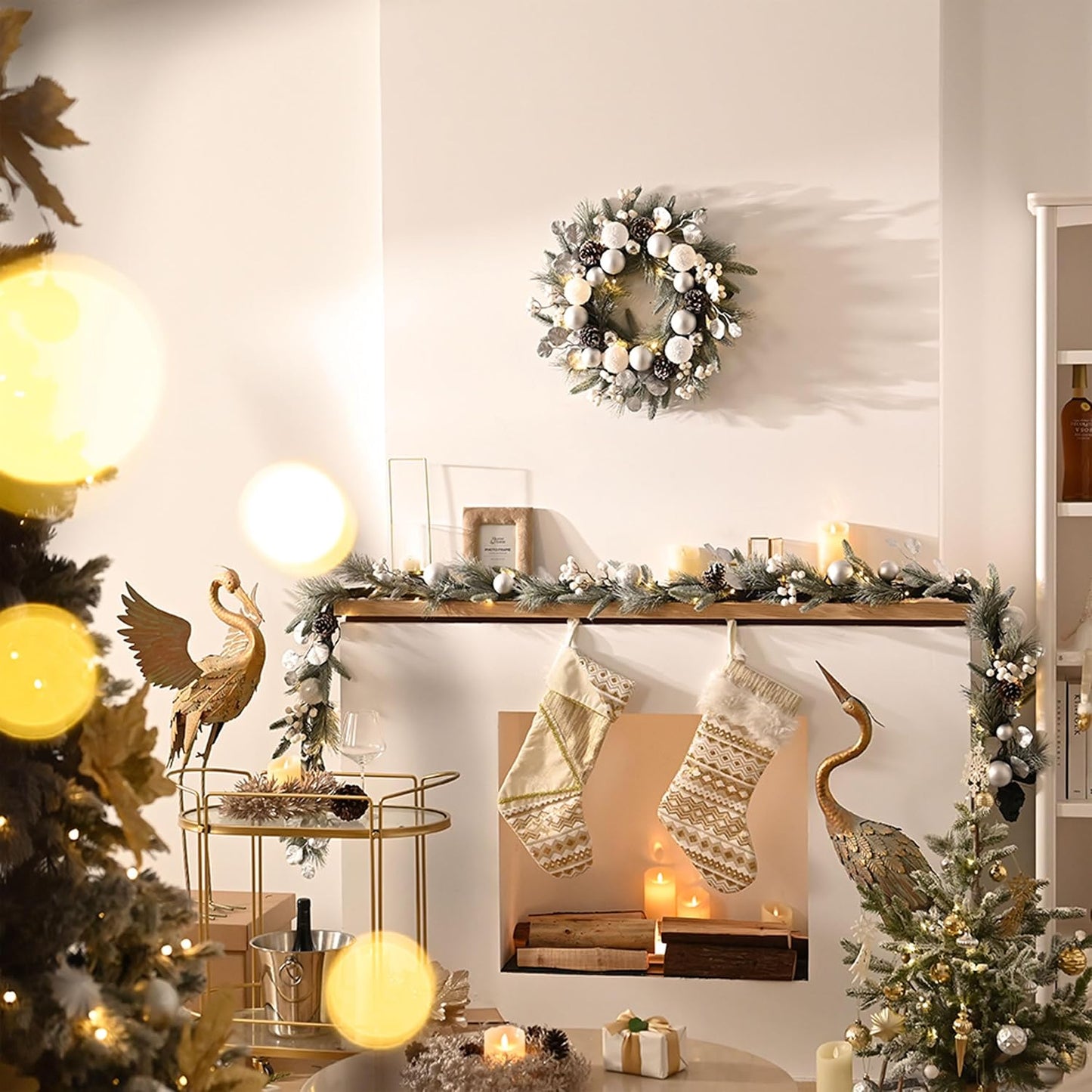 Valery Madelyn 9 Ft Pre-Lit Christmas Garland with Lights for Mantle, Lighted Outdoor Xmas Garland with Silvery Blue