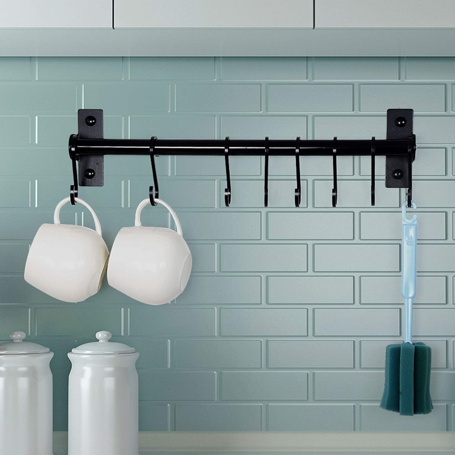 Kitchen Utensil Holder Hanger, Pot and Pan Rack Wall Mounted, Kitchen Rail with 8 Hooks for Hanging Cooking Utensils
